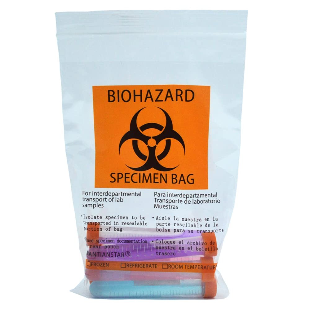 Mantianstar 50pcs Biohazard Specimen bags, 6x9in/15x25cm Printed with Biohaza…