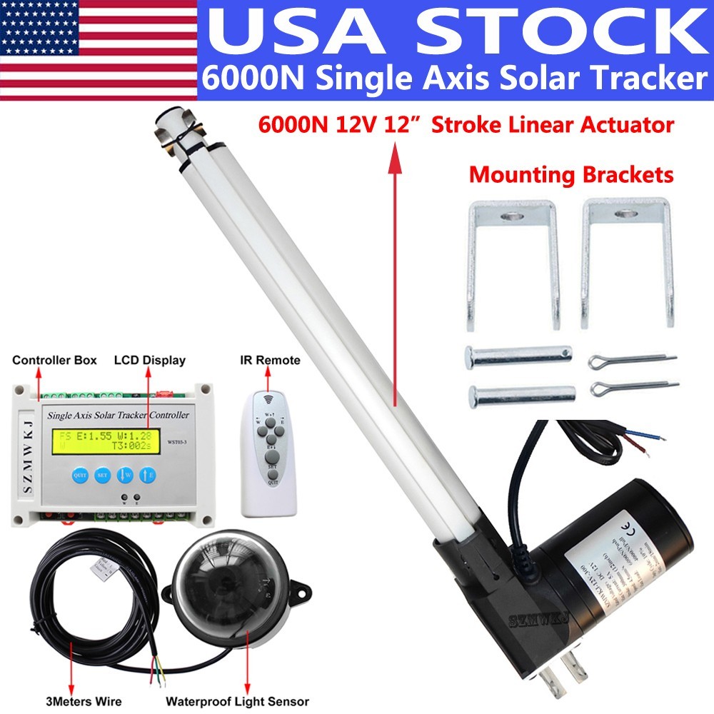 Single Axis Solar Tracker LCD Controller W/ 12V 6000N 12″ Stroke Linear Actuator
