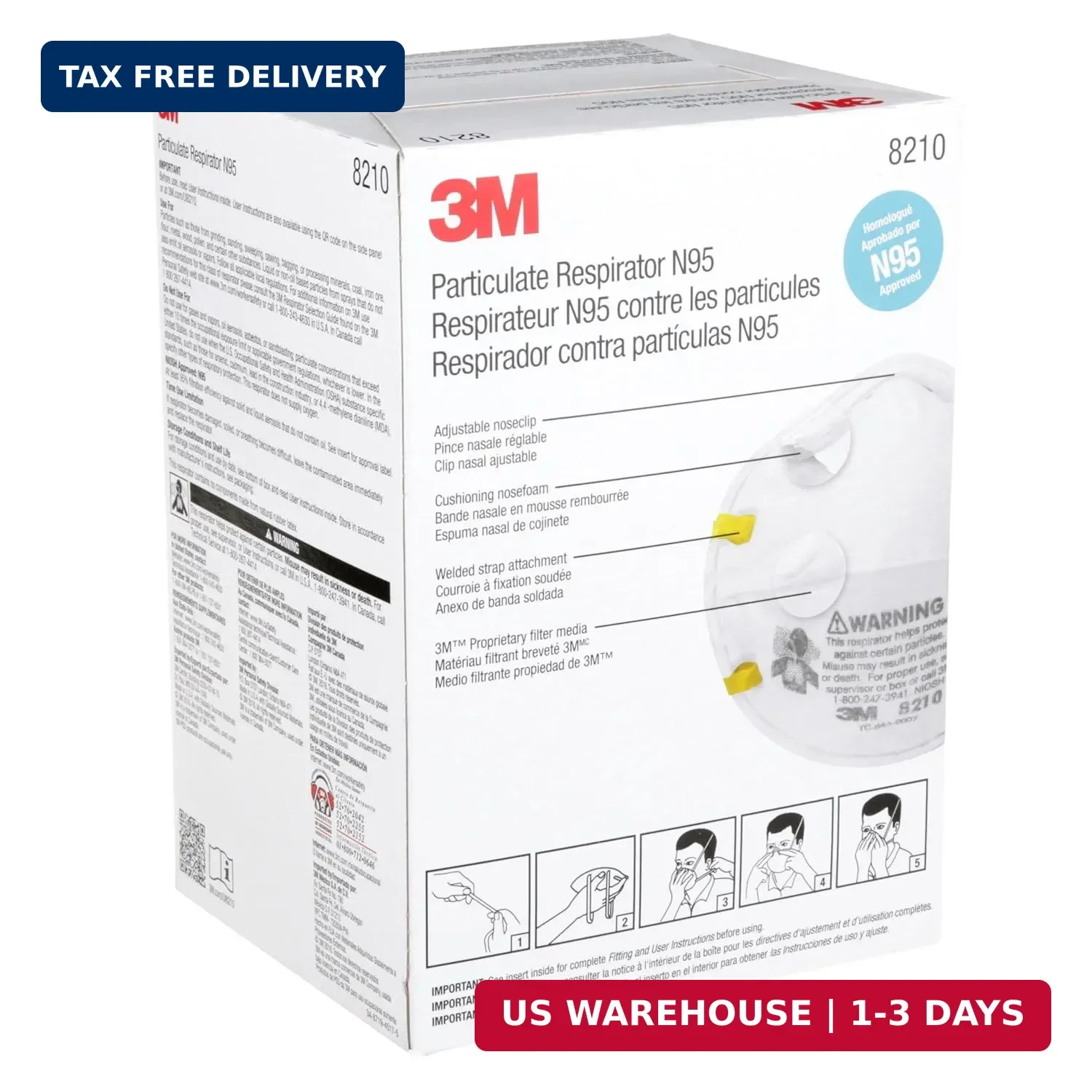3M 8210 Particulate Respirator, N95, Pack of 20 Disposable Respirators, NIOSH AP