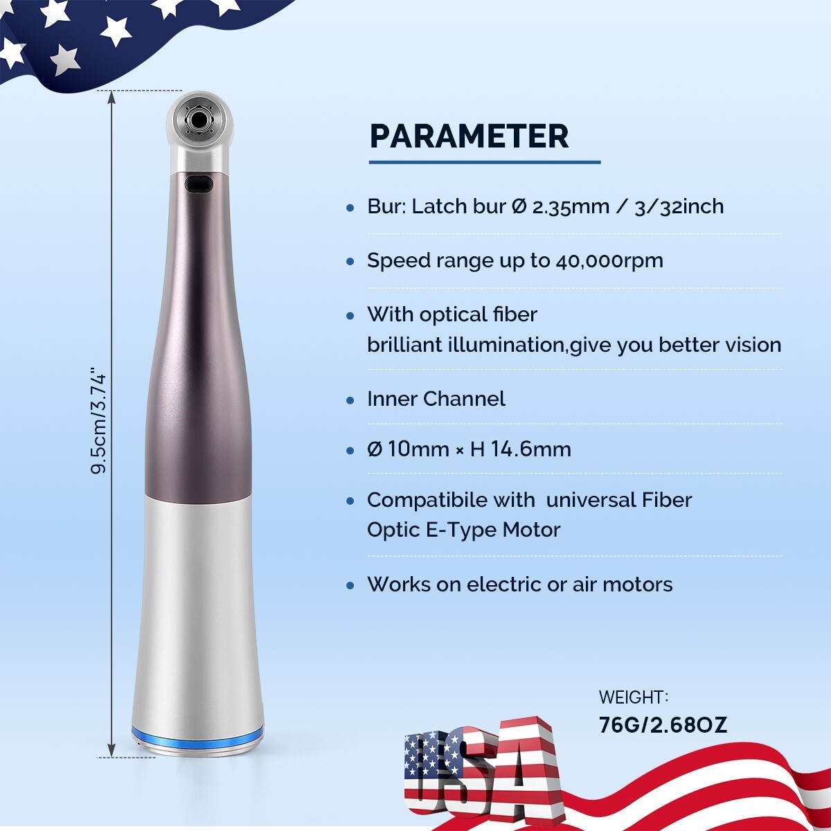 Dental LED Brushless Electric Micro Motor 1:5 Increasing Contra Angle Handpiece