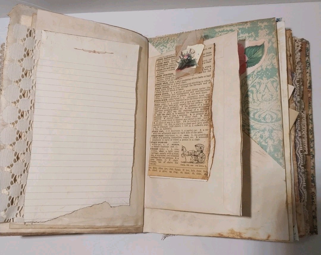 Junk Journal Antique Vtg. Ephemera Handmade Book Lg 9.5″x6.5″ Mother’s Day Gift