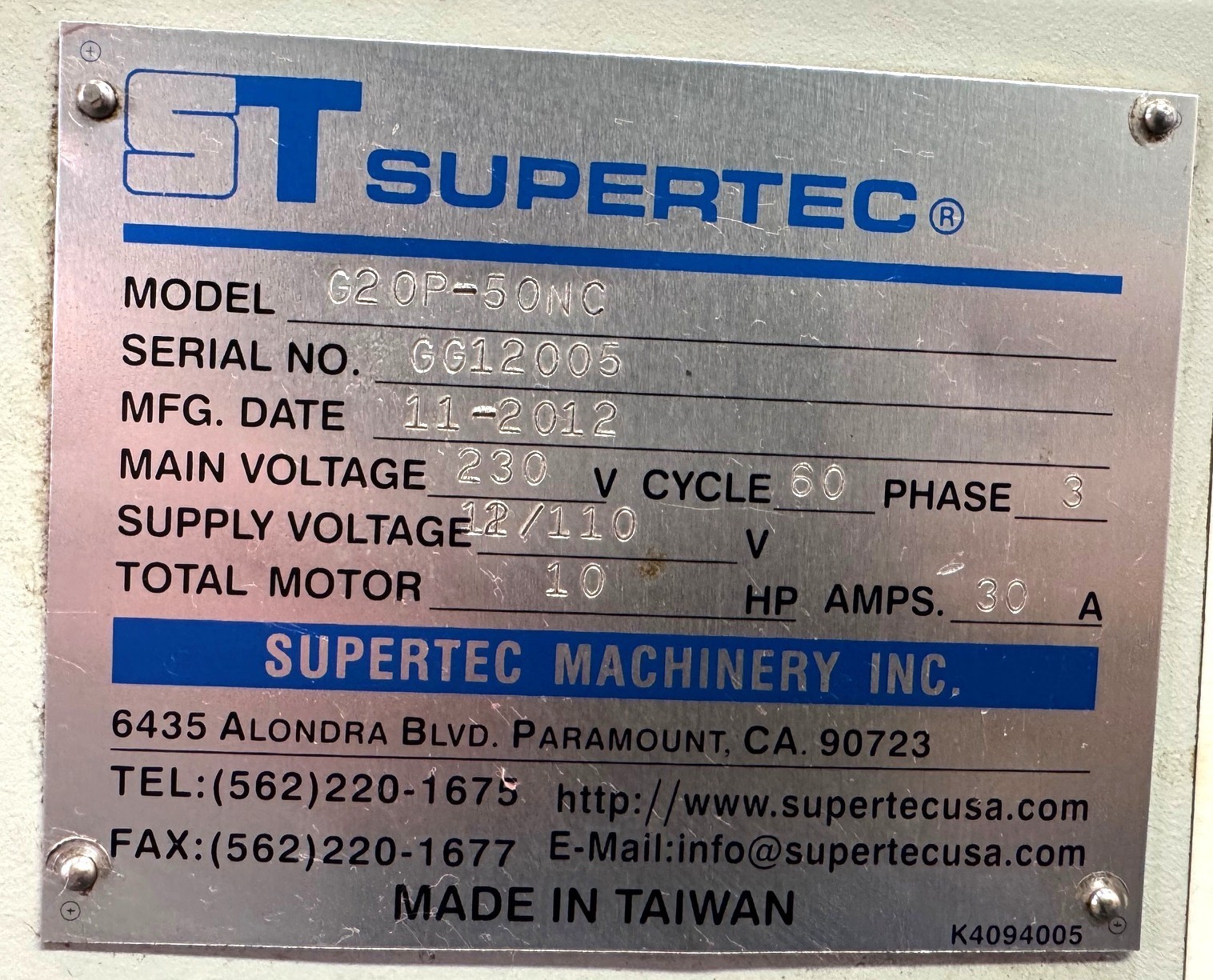 8″ x 18″ Supertec CNC Cylindrical Grinder G20P-50CNC, Universal, Fanuc, 2012