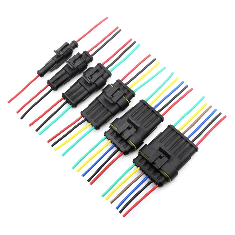 1-6 Pin Waterproof Male/Female Connectors Attached Wire Cable Colors Plug Sealed