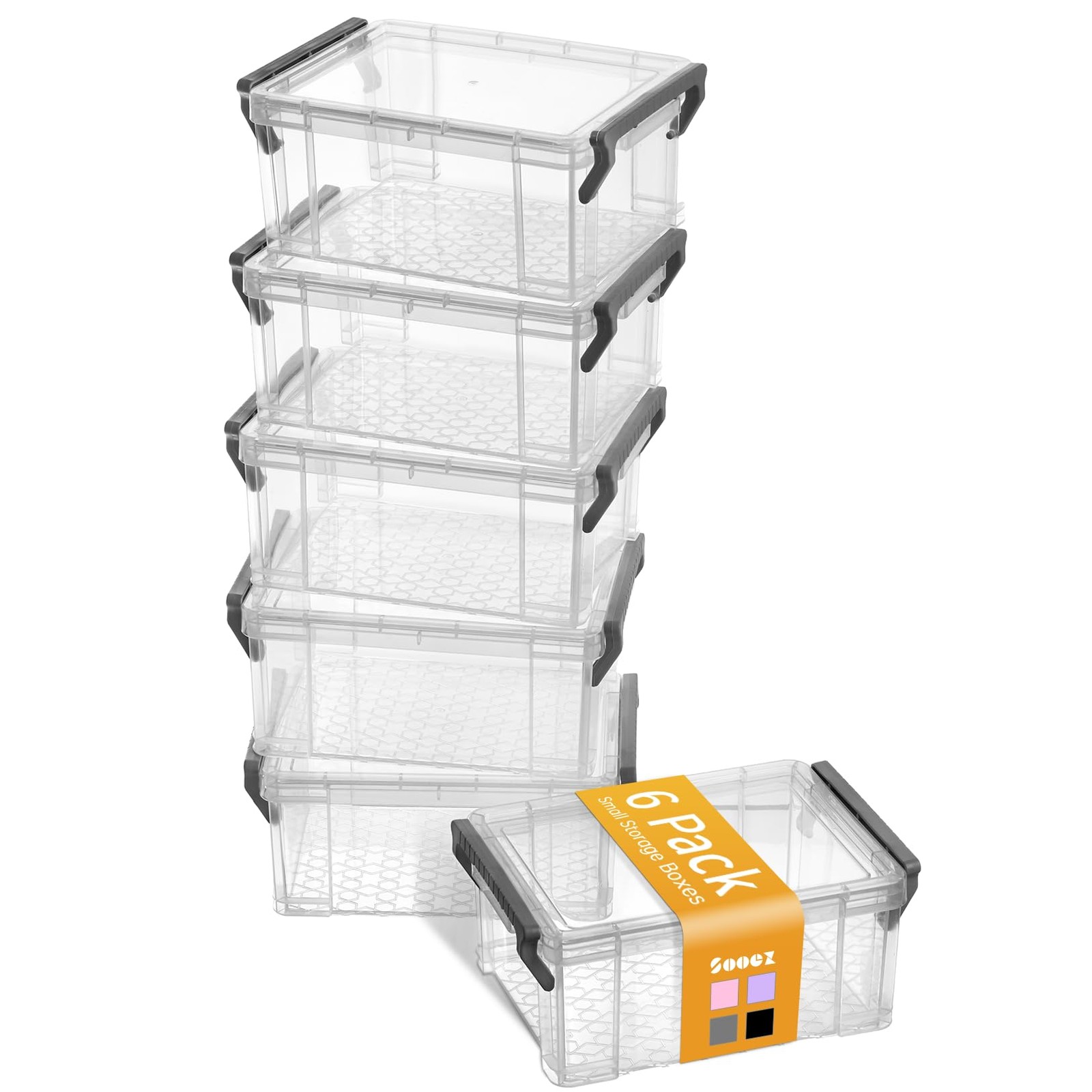 6 Pack Small Plastic Containers with Lids, 6.4″ x 4.4″ x 2.7″, Clear Crayon B…