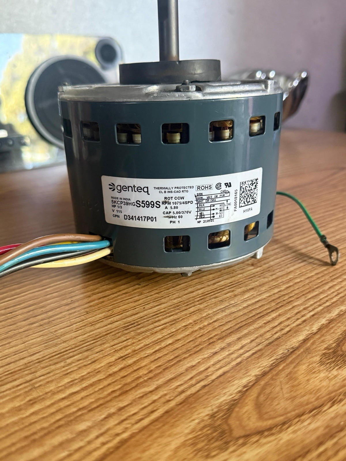 Genteq 5KCP39HG S599S HVAC Motor 115V 5.80A 1 Phase Thermally Prot