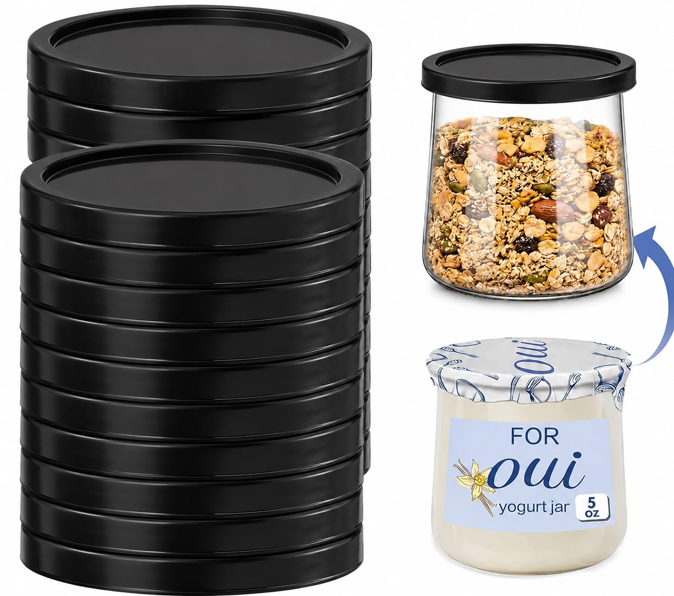 15 Pack Yogurt Jar Lids, BPA-Free Yogurt Container Jar Lids, Reusable Clear P…