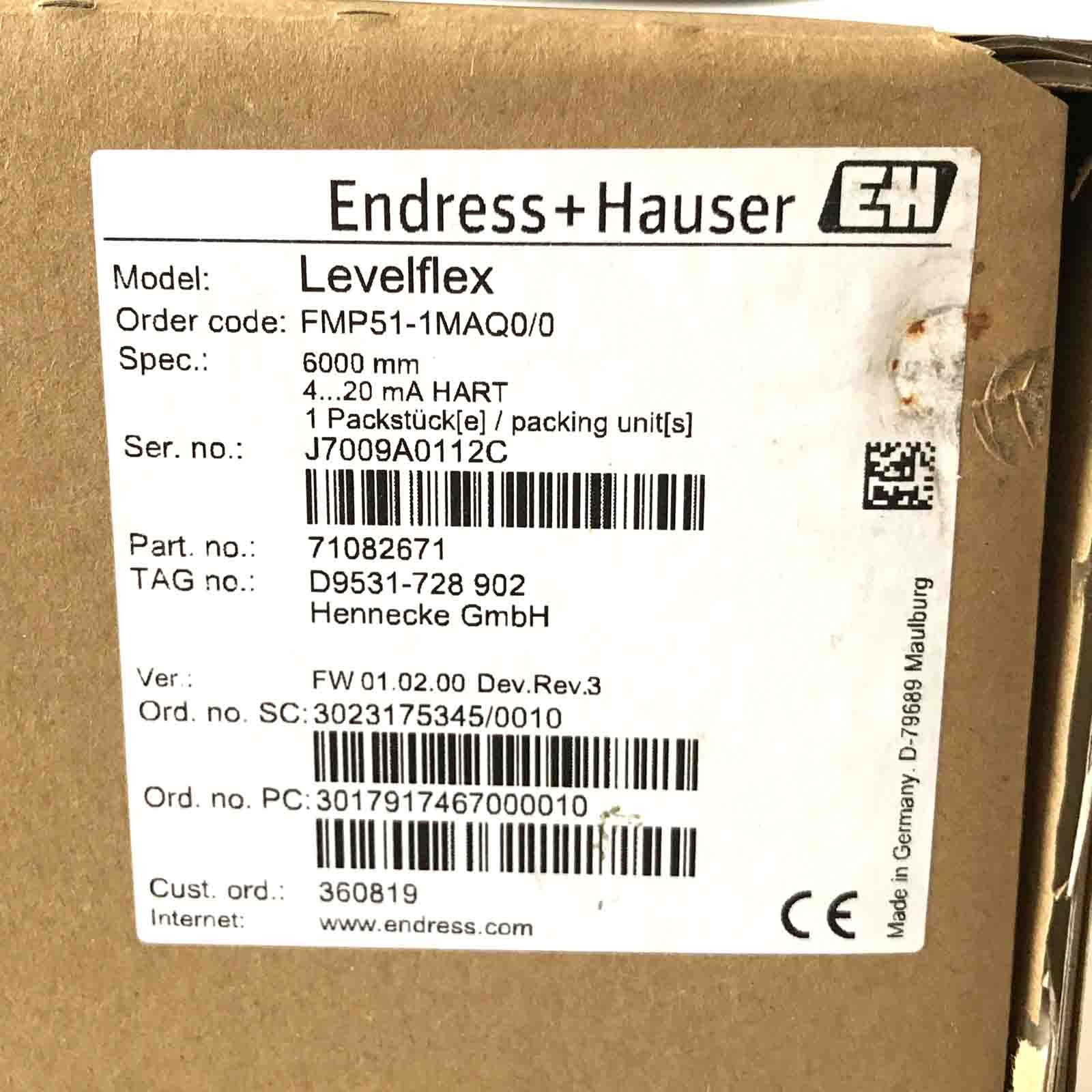 Endress + Hauser guided radar Levelflex FMP51-AAAACALAA4GGJ + Z1 original packaging
