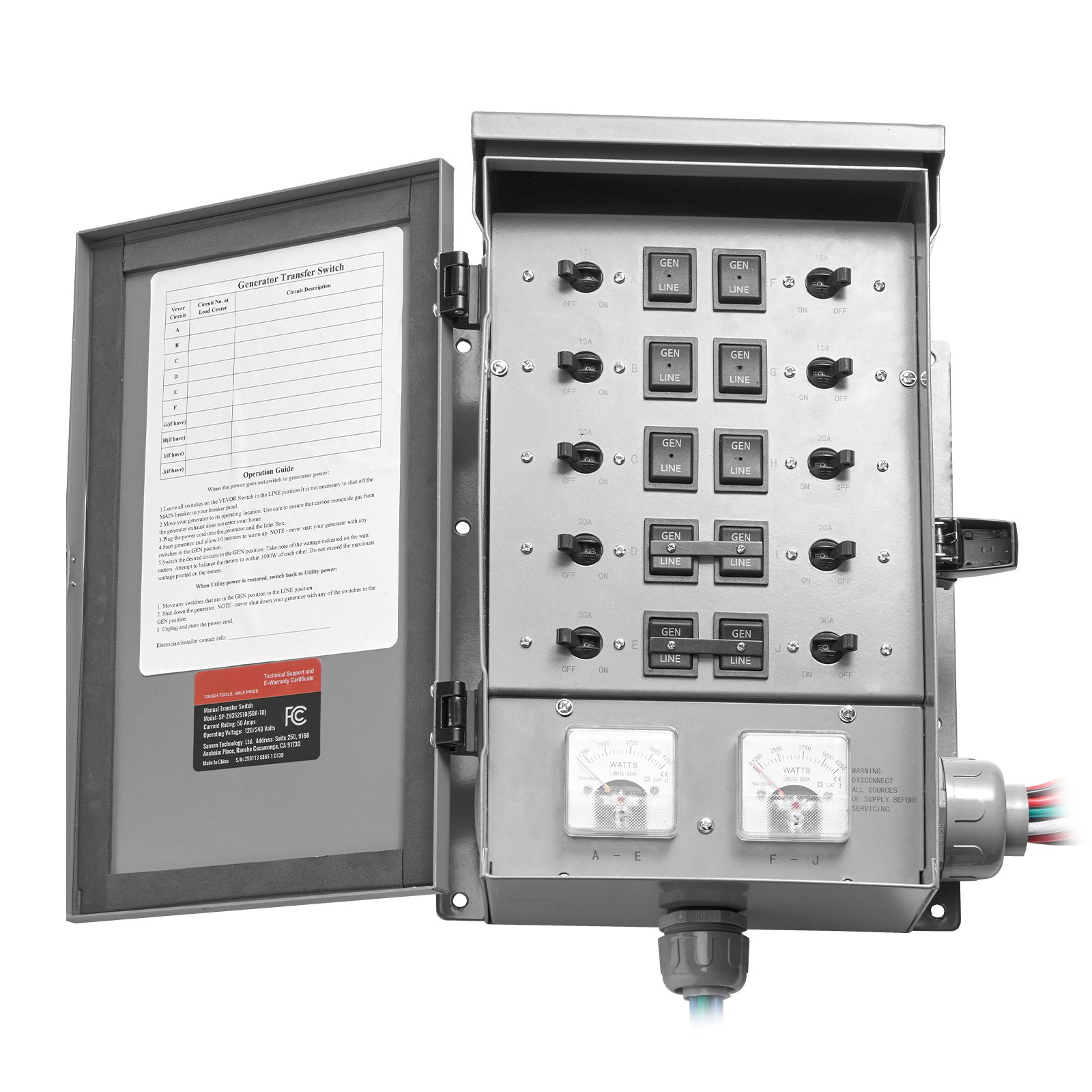 Manual Transfer Switch 50A Generator Transfer Switch Kit NEMA 3R 12500W 120/240V