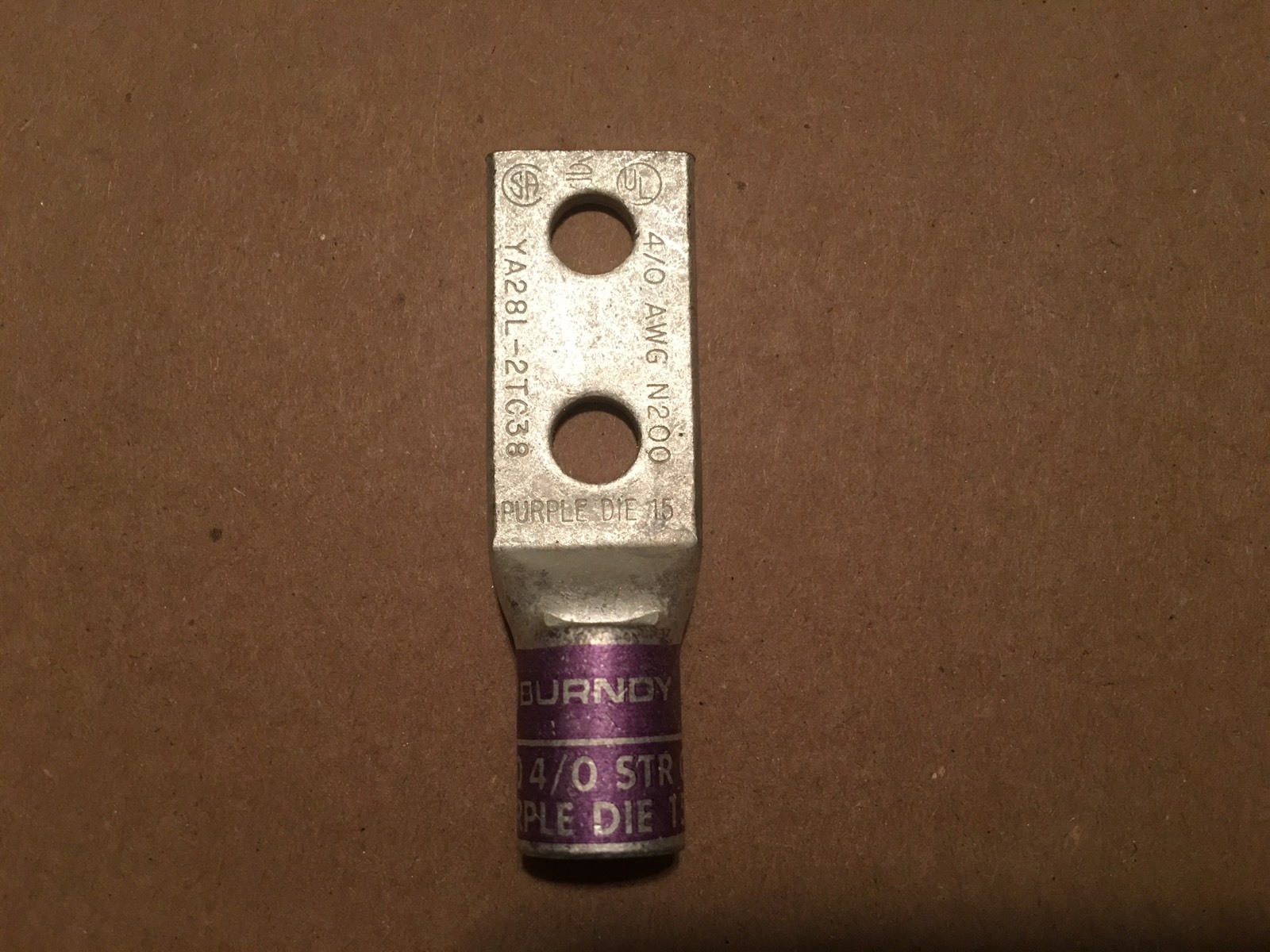 1PC. BURNDY YA28L-2TC38 N200 4/0 STR CU PURPLE DIE 15