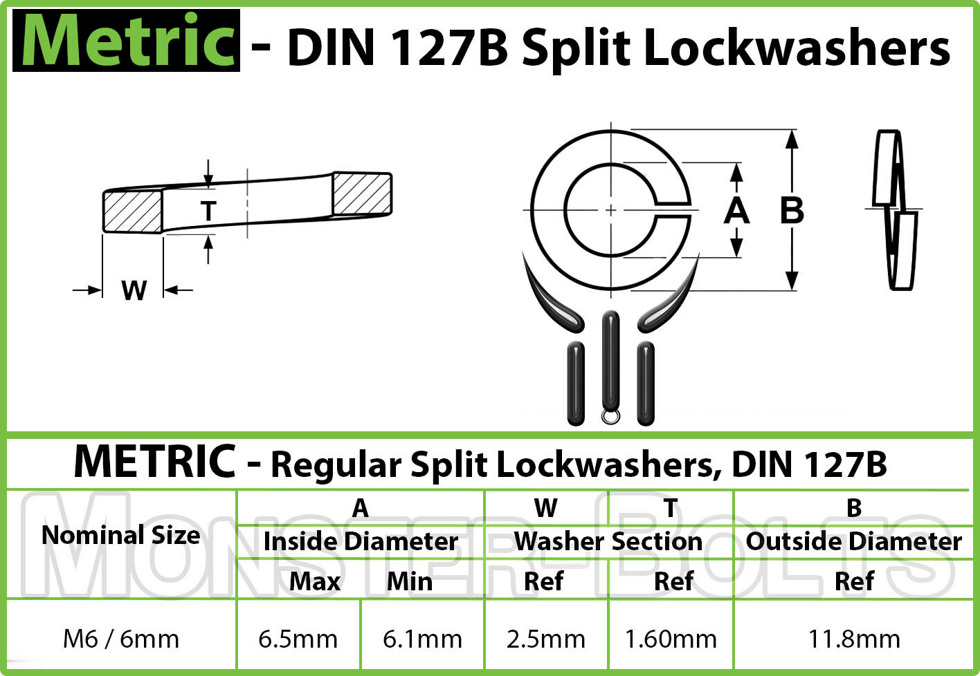 M6 / 6mm Metric Steel Split Lock Washers with Black Oxide Coating DIN 127B