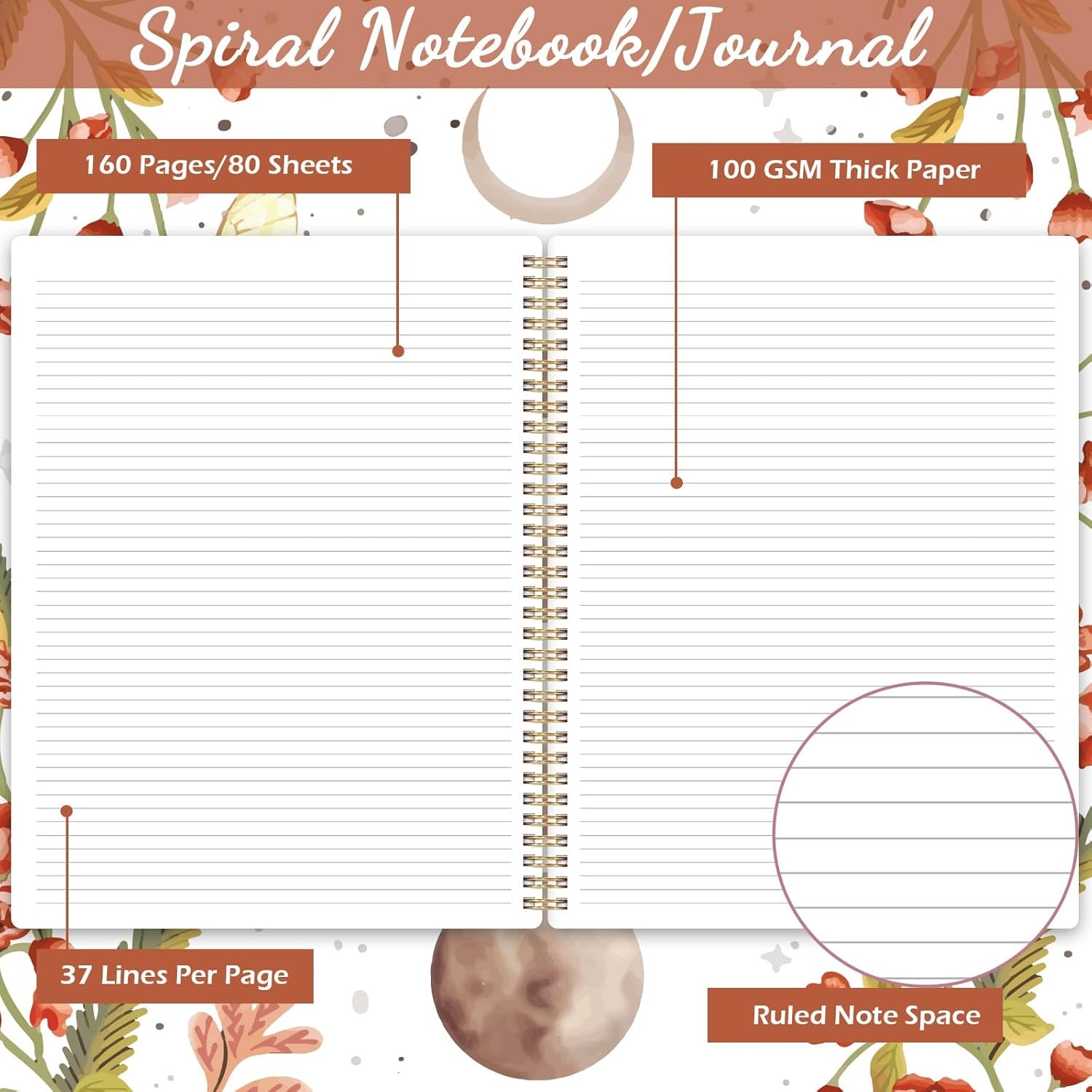 Spiral Notebook – Notebooks Bound with Back Pocket, Lined Journal…