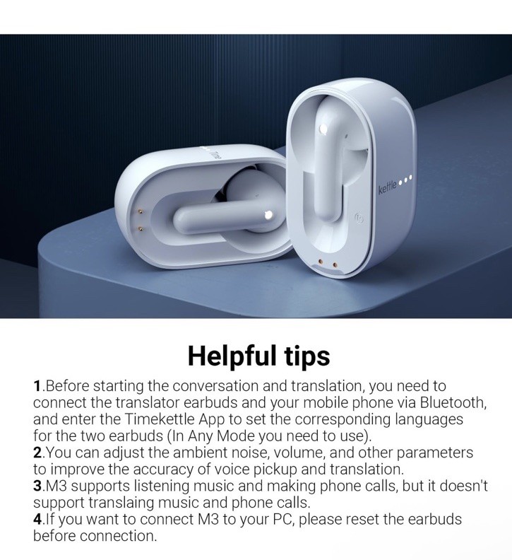 Timekettle M3 Language Translator Earbuds, Two-Way Translator Device with APP.
