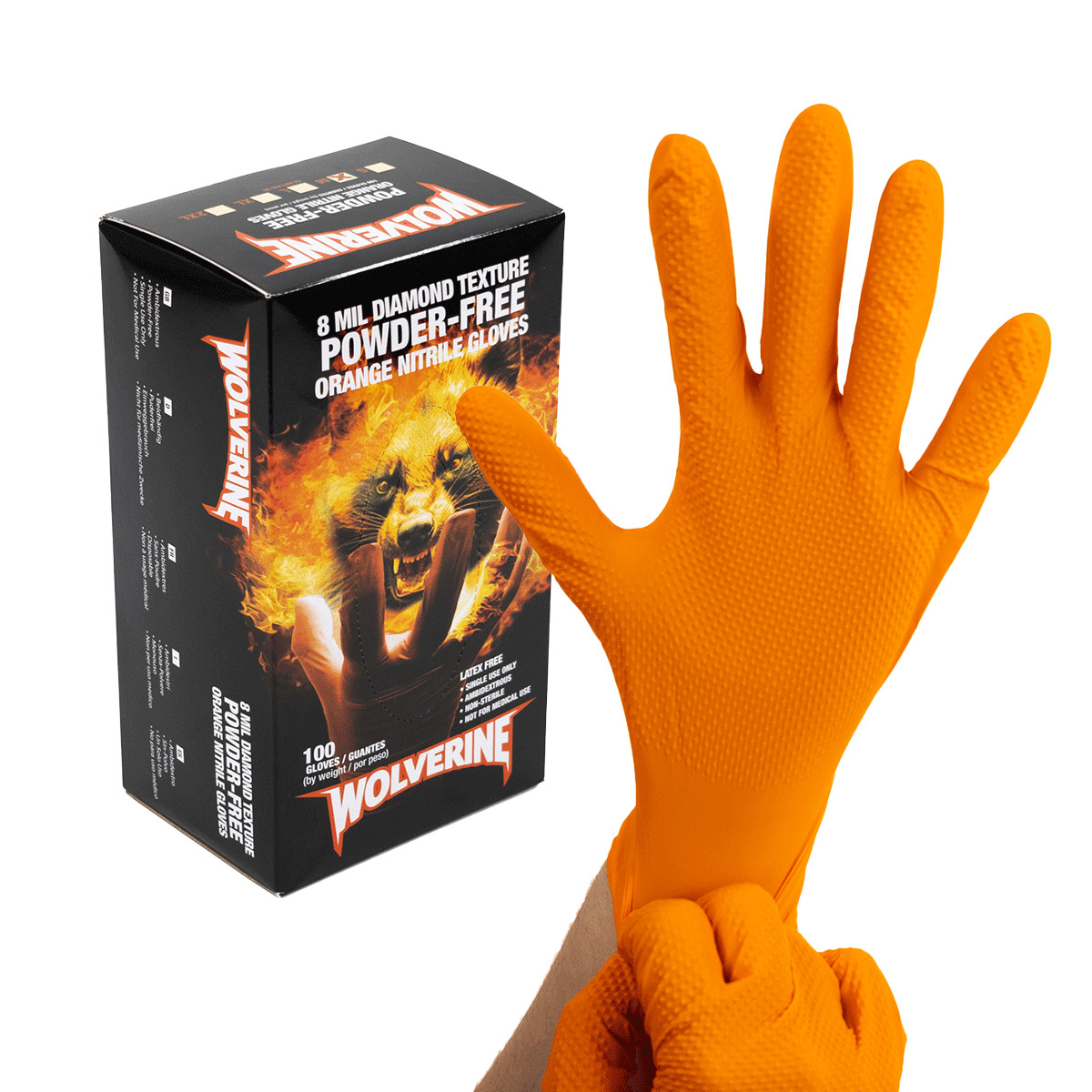 Wolverine X-Large Orange Nitrile Gloves Raised Diamond Texture, 8 Mil, 1000 Pcs
