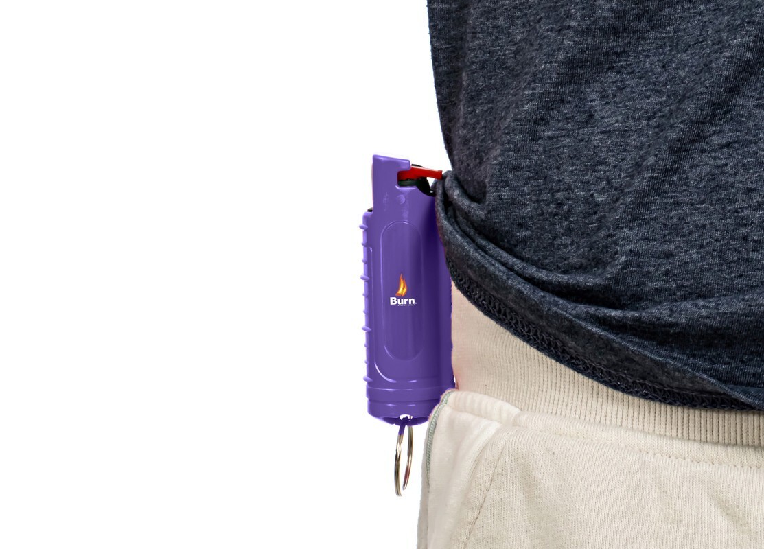 BURN Pepper Spray Maximum Strength Self Defense Security Keychain Black 2 Purple