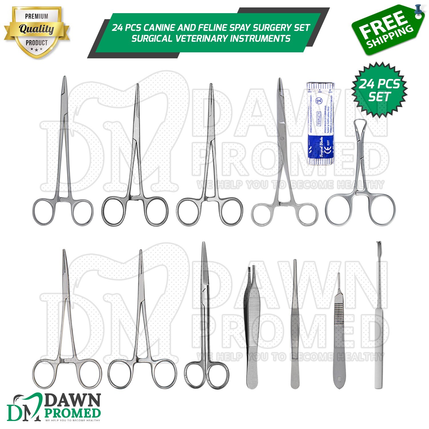 24 Pcs Canine and Feline Spay Neuter Surgery Set Veterinary Instrument German Gr