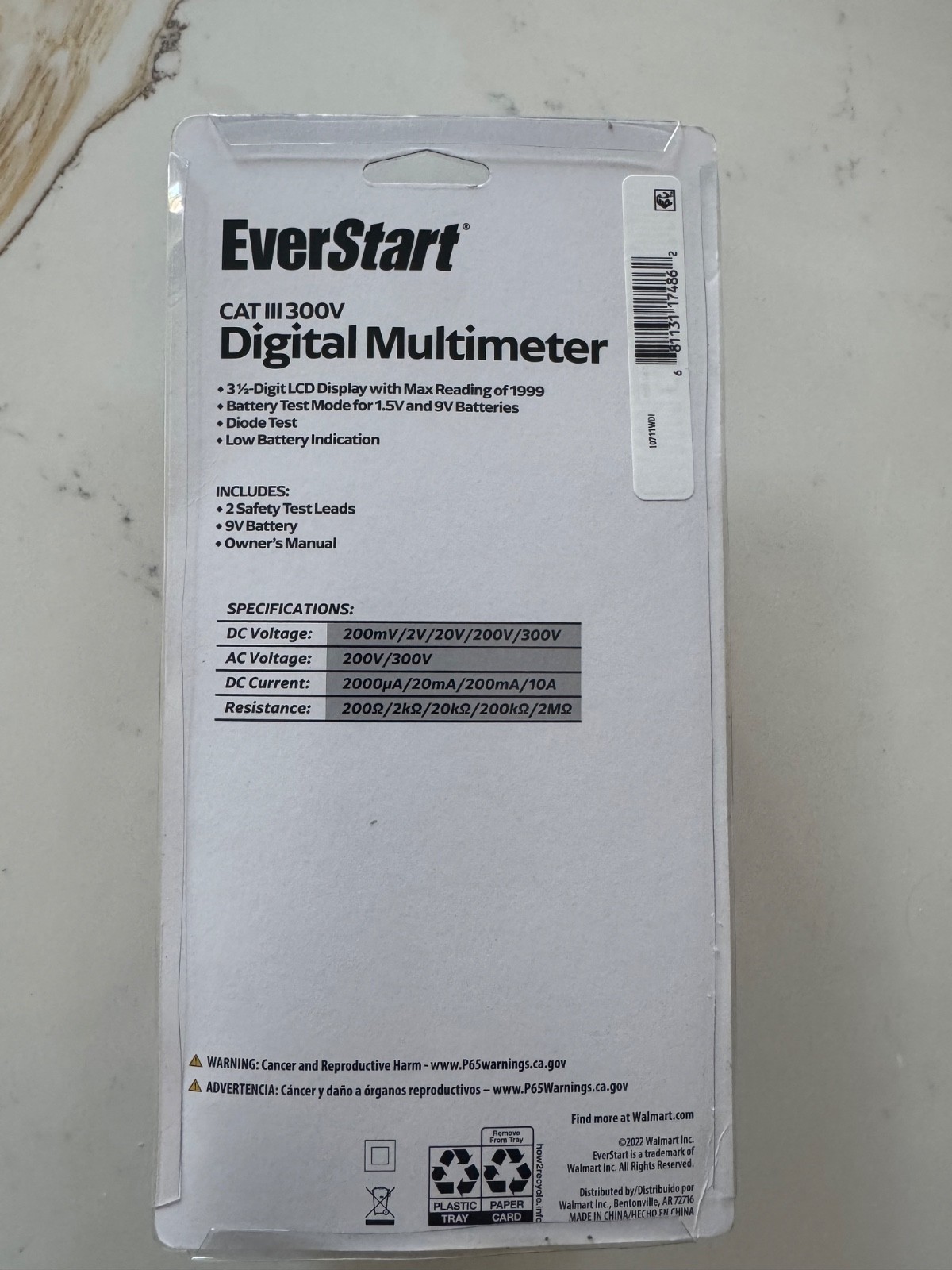 EverStart 10711WDI Digital Multimeter Voltmeter 300V CAT III w Test Leads Tested