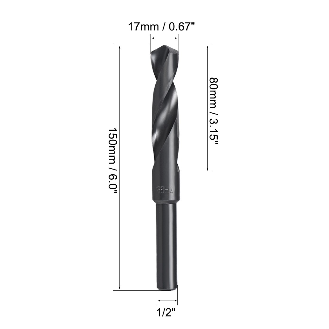 17mm HSS 6542 Short Shank Drill Bit with 1/2 Inch Straight Shank Black Oxide