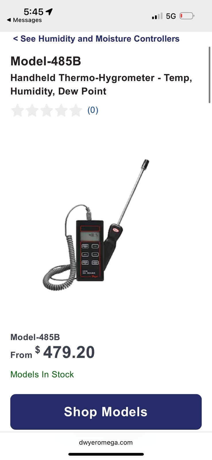 Model-485B Handheld Thermo-Hygrometer – Temp, Humidity, Dew Point Dwyer