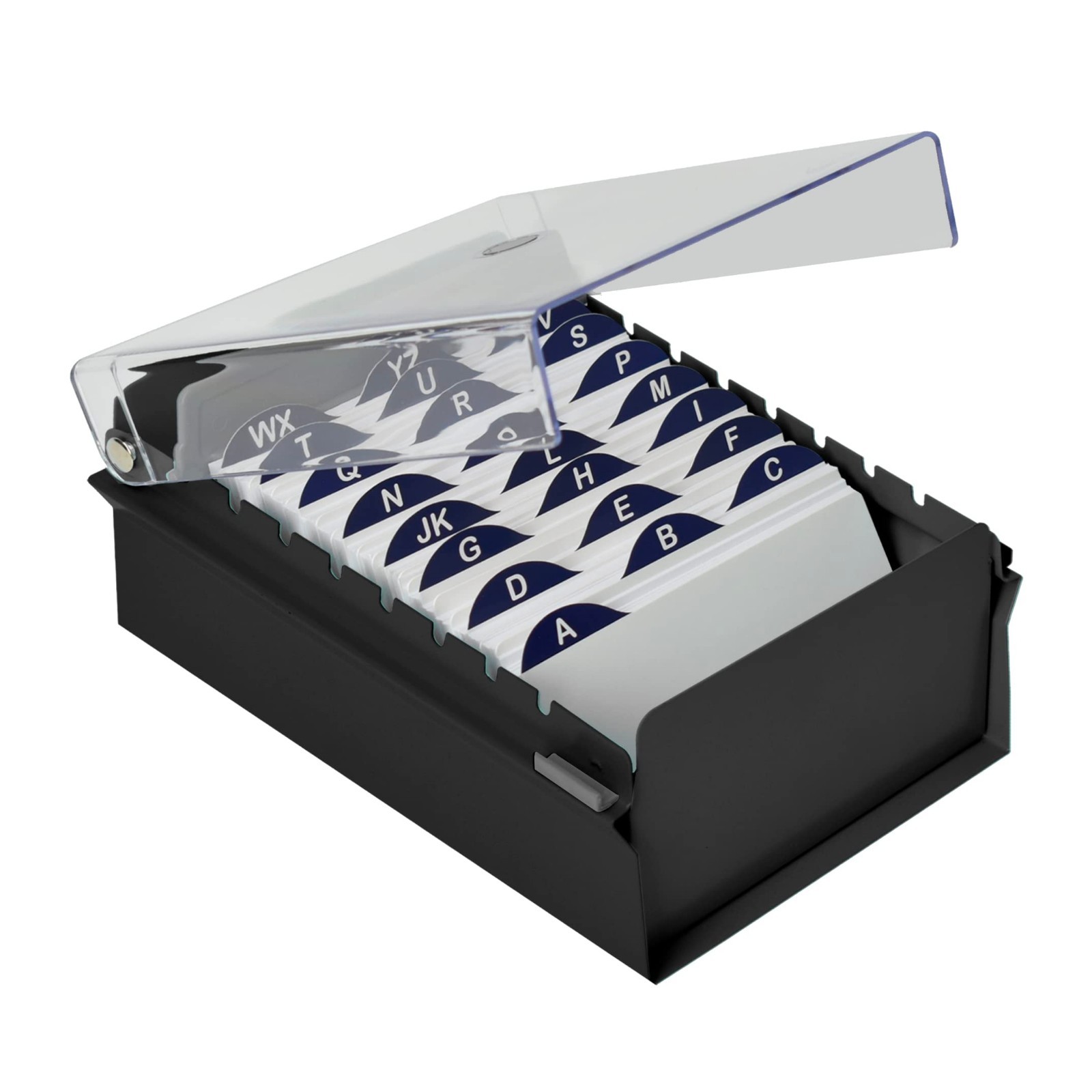 Heavy Duty 3×5 Card File Organizer Box – Metal Base, Clear Lid, Index Cards Incl