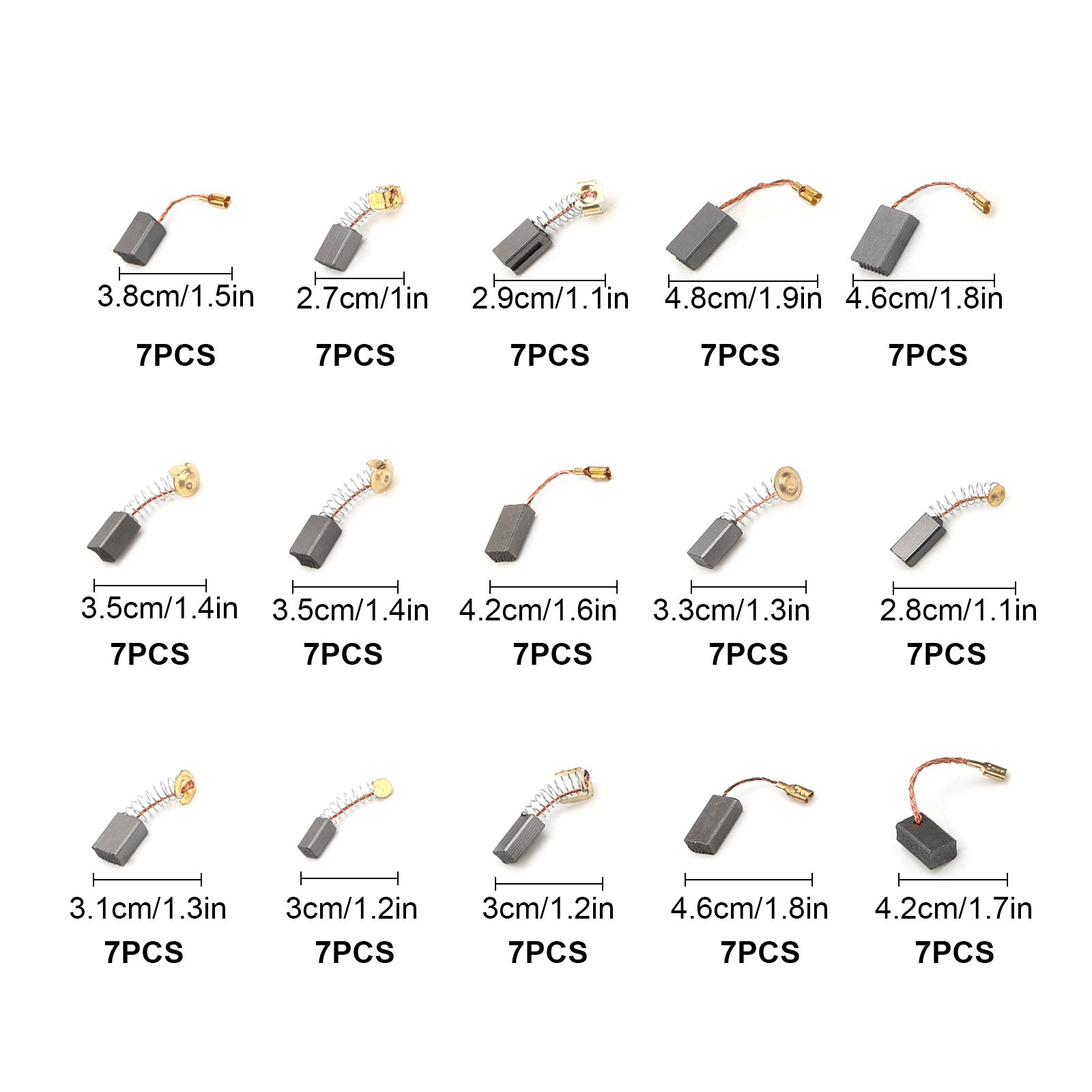 105x 15 Sizes Electric Motor Graphite Carbon Brushes Accessories For Power Tool