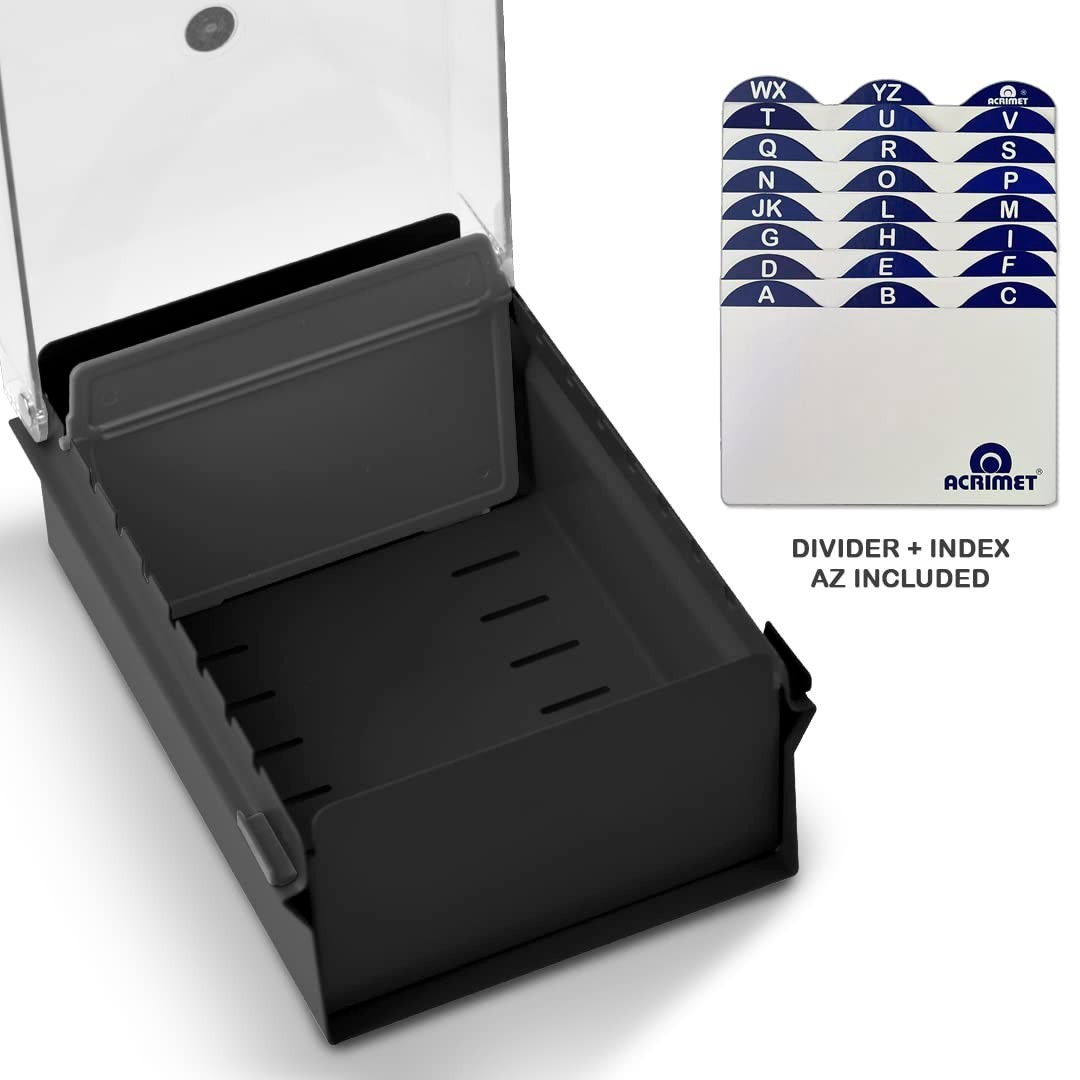 Heavy Duty 3×5 Card File Organizer Box – Metal Base, Clear Lid, Index Cards Incl
