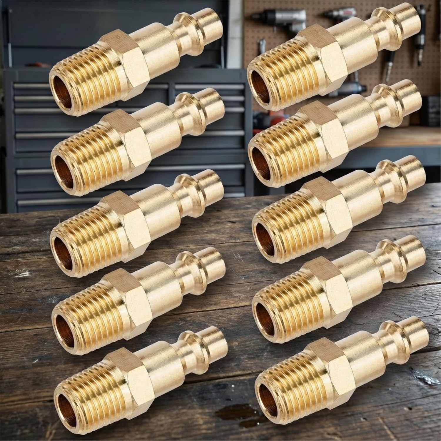 10pc Brass Air Hose Fittings 1/4″ NPT Male Industrial Quick Connect Plug Coupler