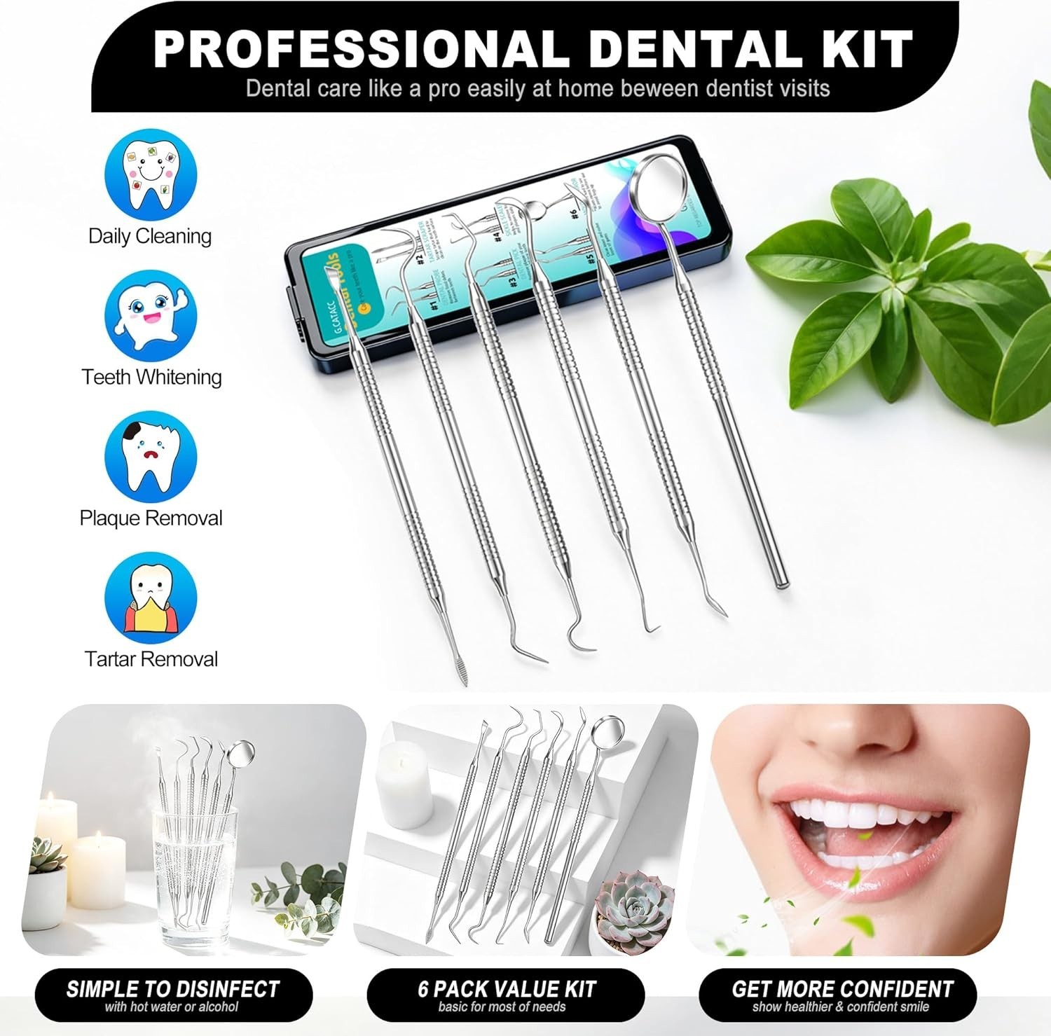Dental Tools Dental Pick For Teeth Cleaning Stainless Steel Hygiene Kit Perfect