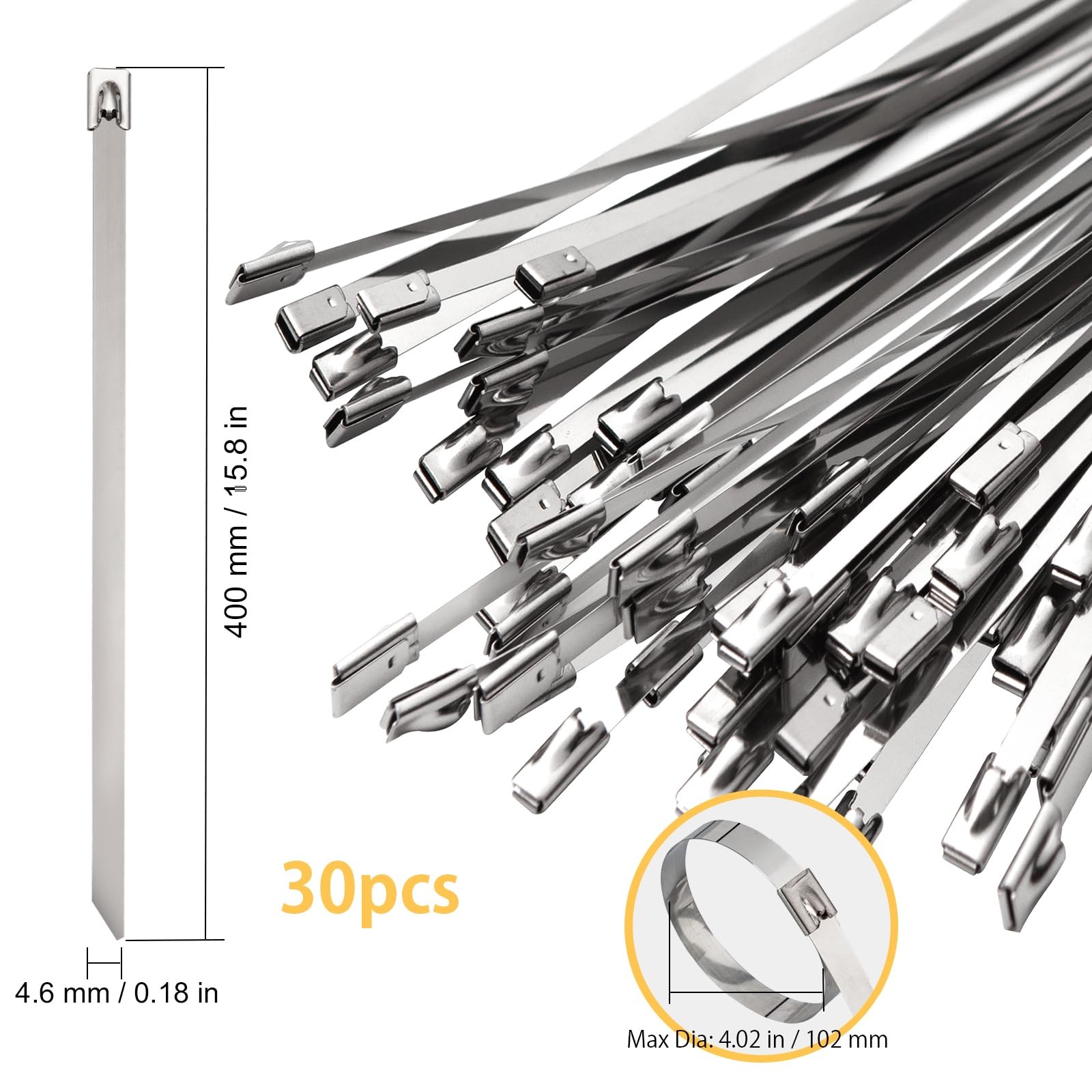 SCITOOLS Metal Zip Ties 15.8in Stainless Steel 0.18in x 15.8in, Silver
