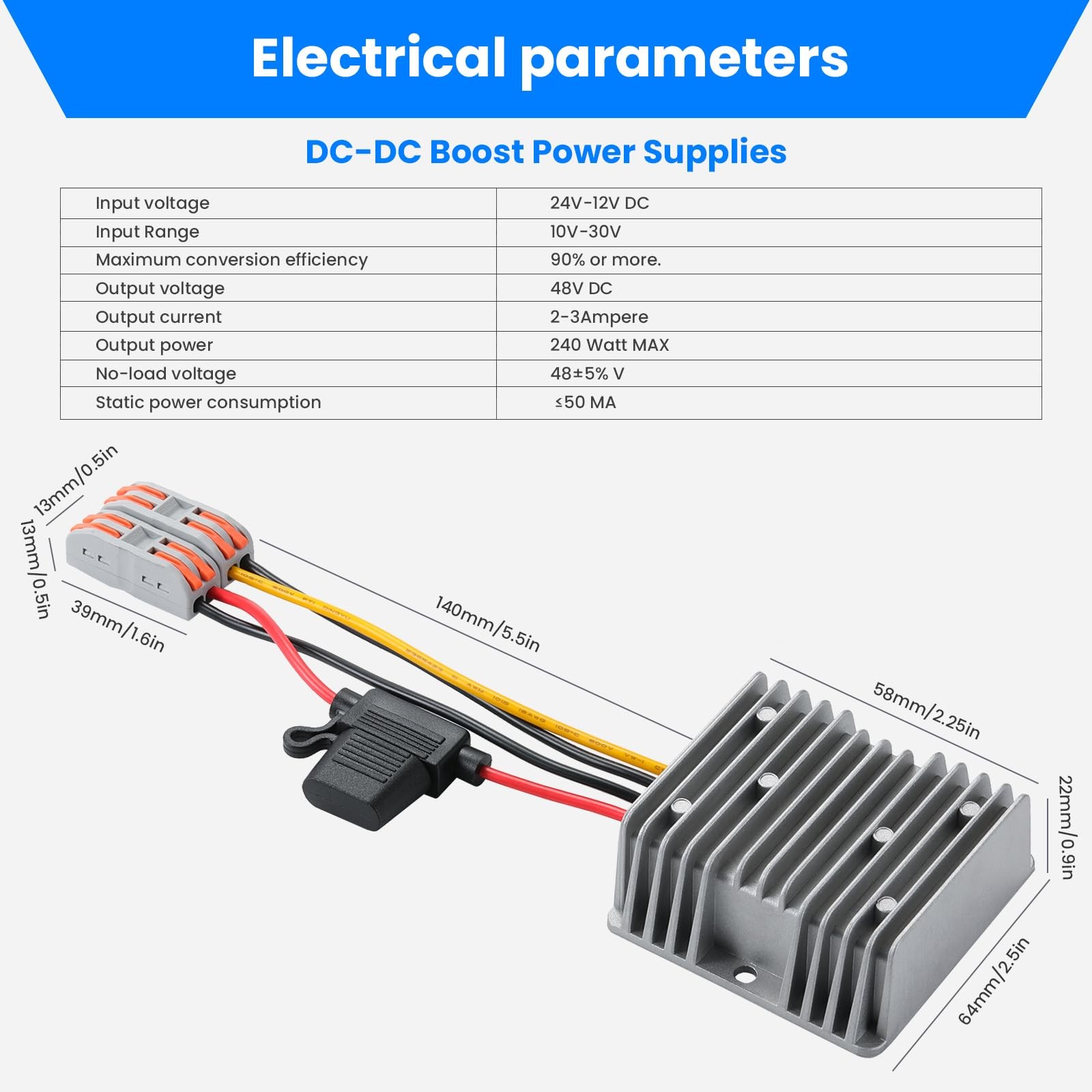 MZHOU F30S48V5A5L 240W DC-DC Boost Converter 12V/24V to 48V 5A Waterproof IP67