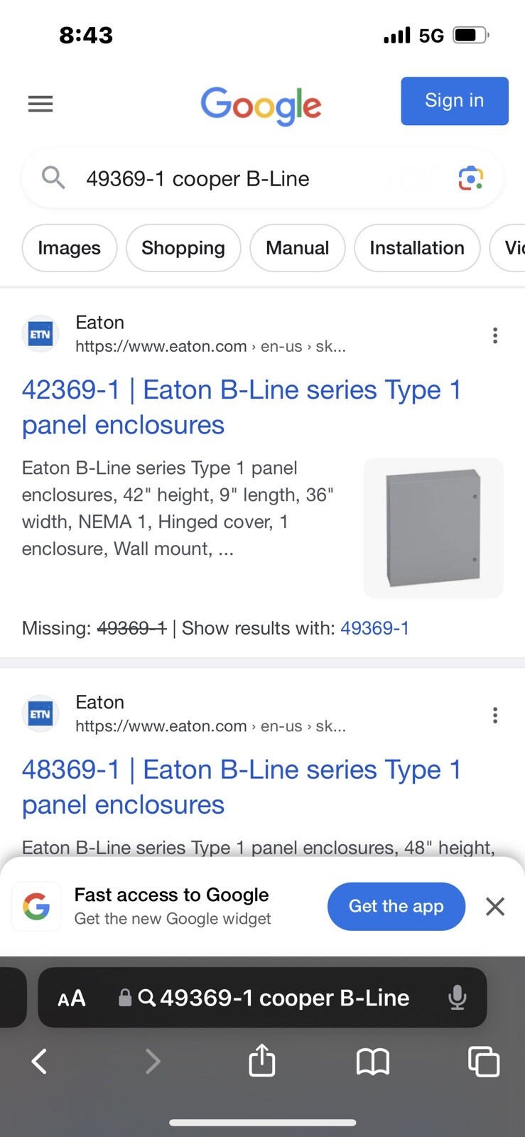 Eaton B-Line series Type 1 Panel enclosure