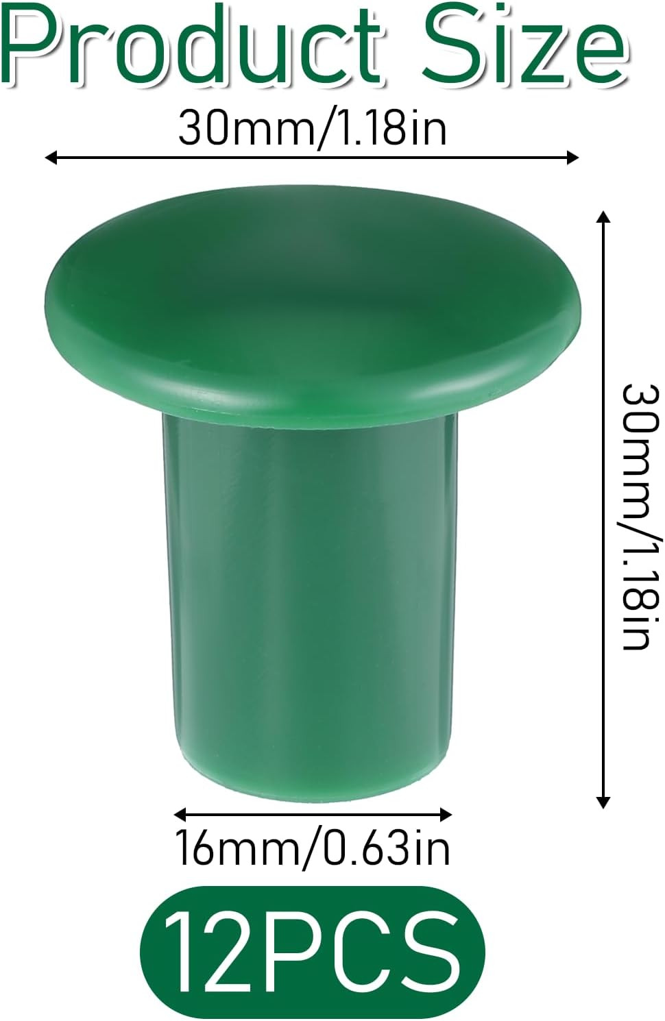 1.18X1.18X0.63 in 12PCS Rebar Caps, Mushroom Rebar End Caps Green Plastic Safety
