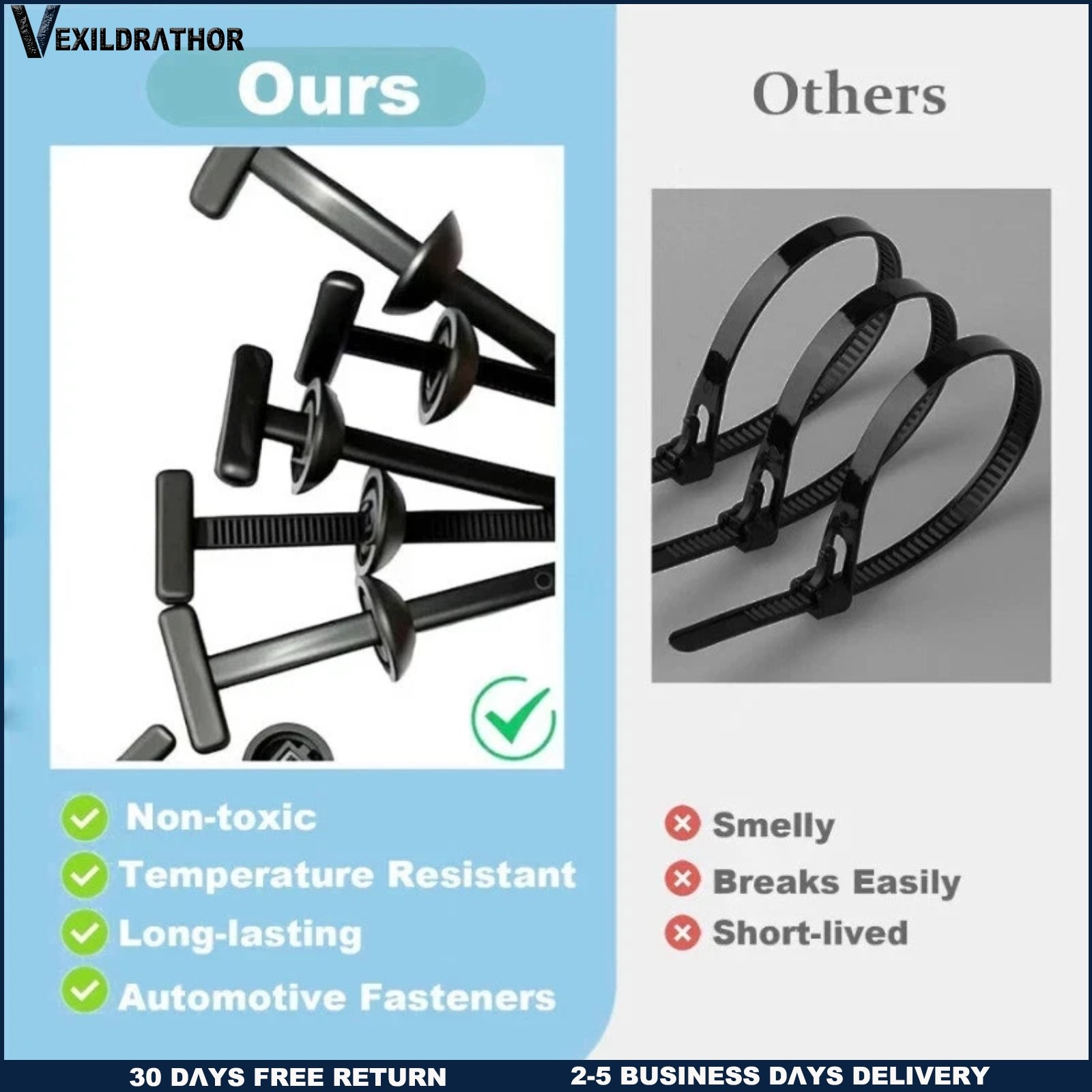 50Pcs Nylon Universal Cable Tie Buckle Plastic Zipper Clips for Cars Black Zip T