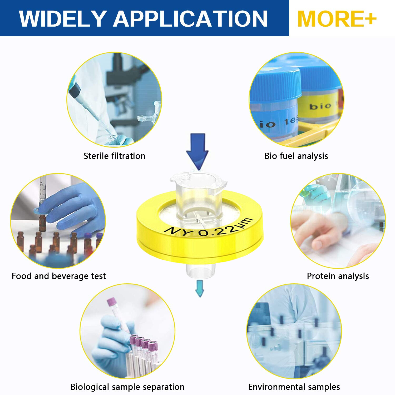3000PCS Nylon Yellow Syringe Filters 13mm/25mm Diameter; 0.45μm/0.22μm Pore Size