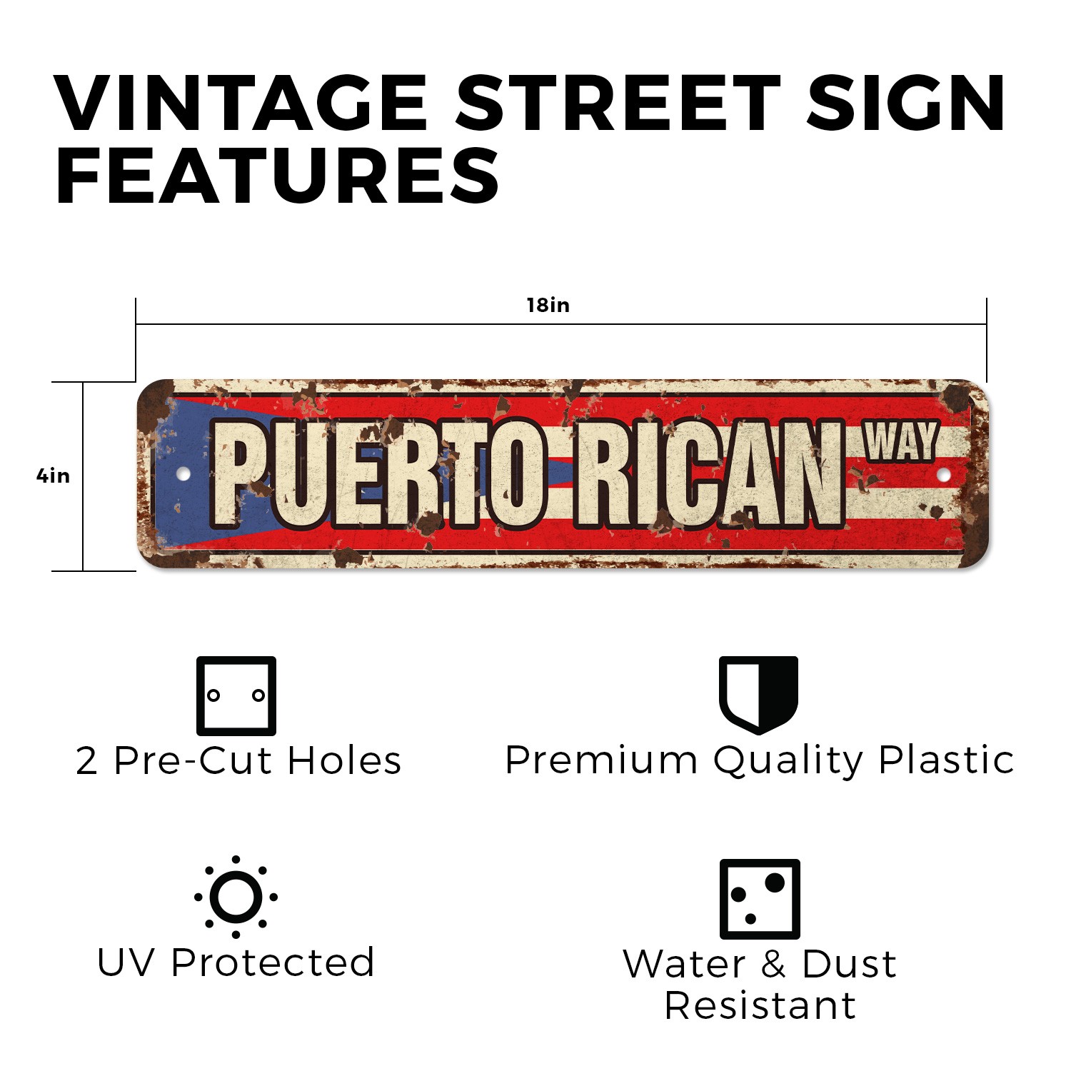 PUERTO RICAN FLAG Vintage Style Street Sign puerto rico national nation pride