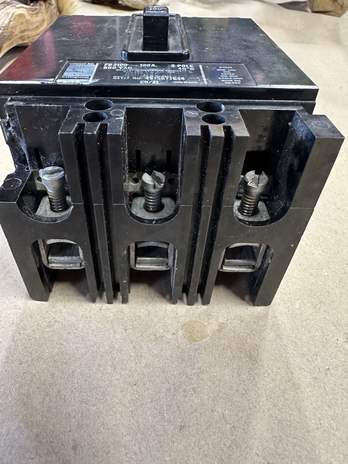 ⭐️ WESTINGHOUSE FB CIRCUIT BREAKER FB3100 100 AMP 600 VOLT 3 POLE ⭐️