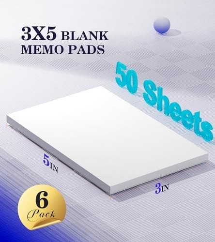 Note Pads 3×5 In, 8 Pack Blank Notepad, White Scratch Pads for Writing, 50 Sh…