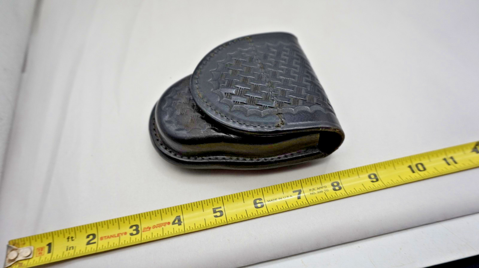 Bianchi Handcuff Case Black Basket Weave 35P 26342 Brass Button Leather