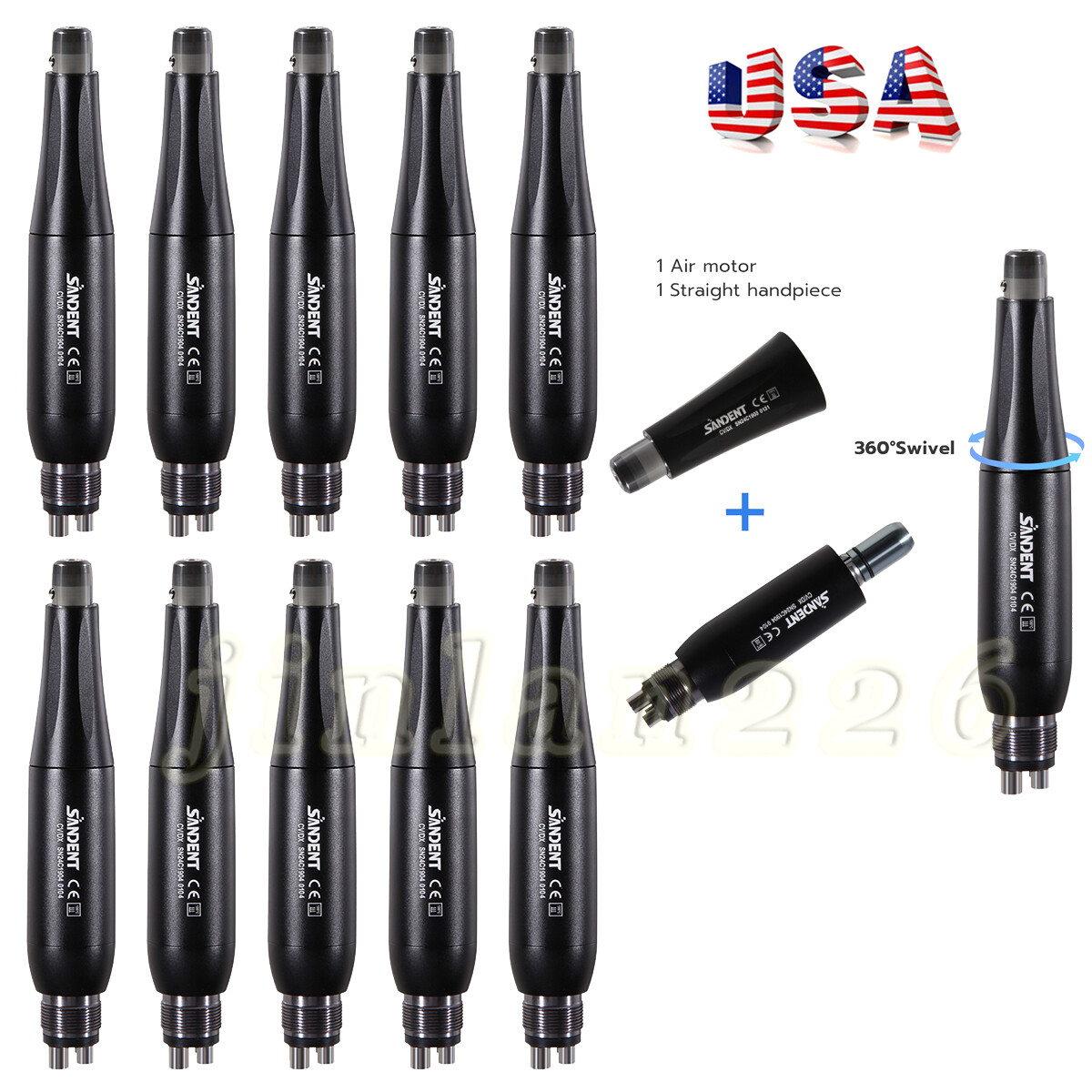 Dental Hygiene Prophy Handpiece Mini 4:1 Straight Nose Cone HP Air Motor 4Hole