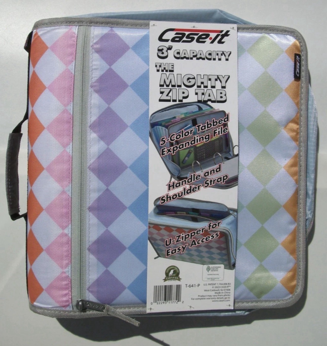 New Case-It Mighty Multi Zipper Tab 3-inch Zipper Binder Rainbow T-641-P School