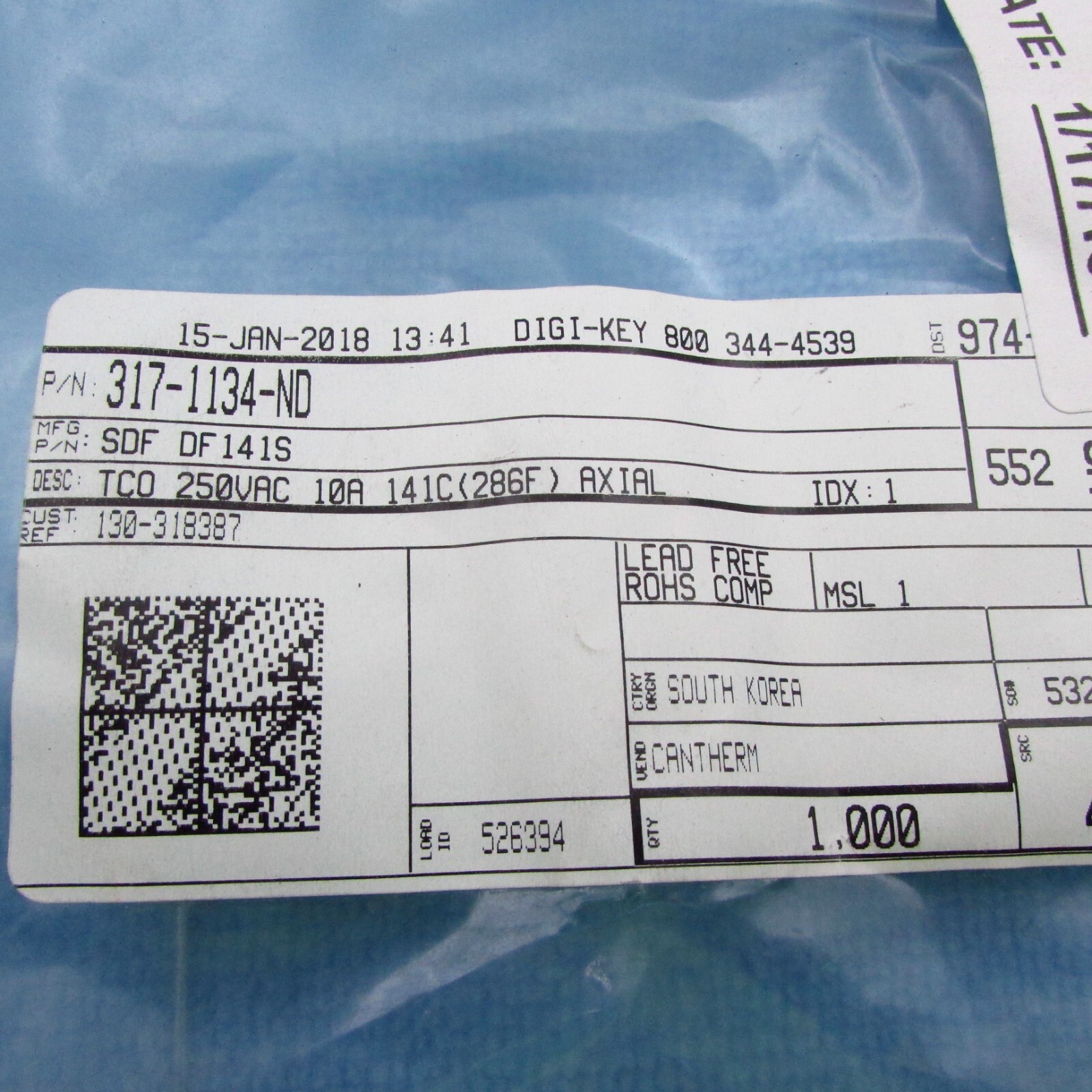 Qty 5 SDF DF141S Cantherm Thermal Cutoff Fuse (TCO) AC DC 10A 286° 250 VAC