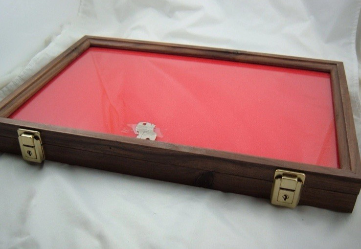 WALNUT Wood showcase display case 12 X 18 X 2″ Quality made, glass, solid walnut