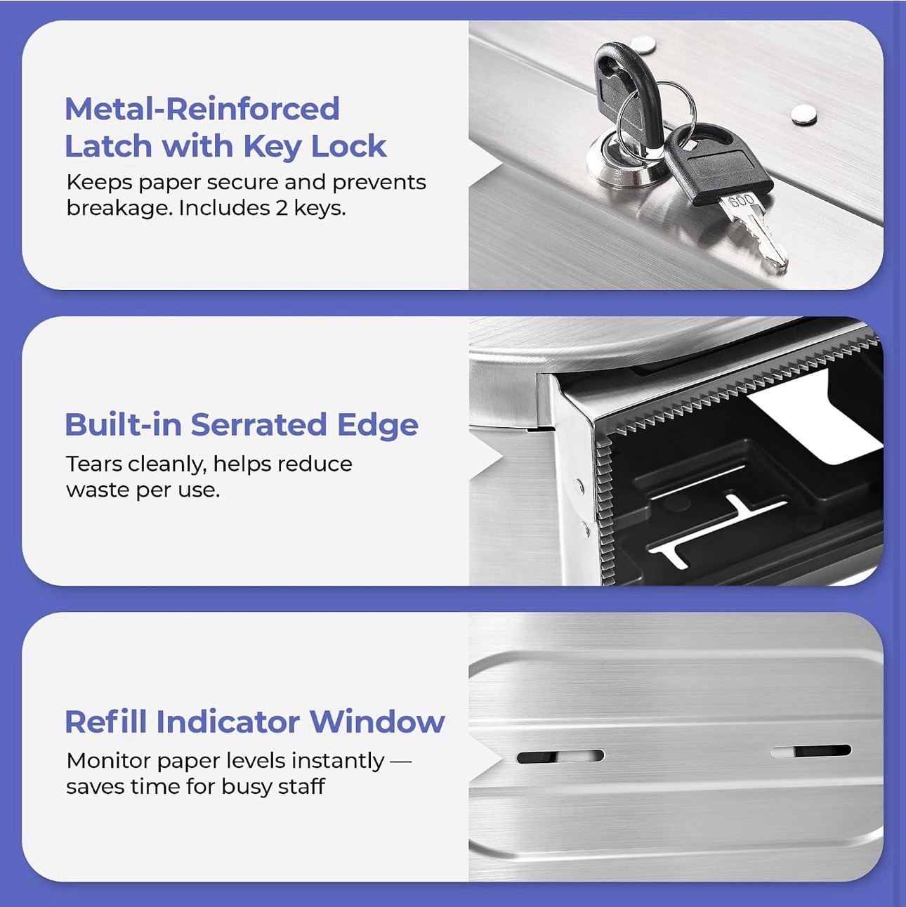 Double Jumbo Toilet Paper Dispenser, Stainless Steel Commercial Dual Roll, Lock