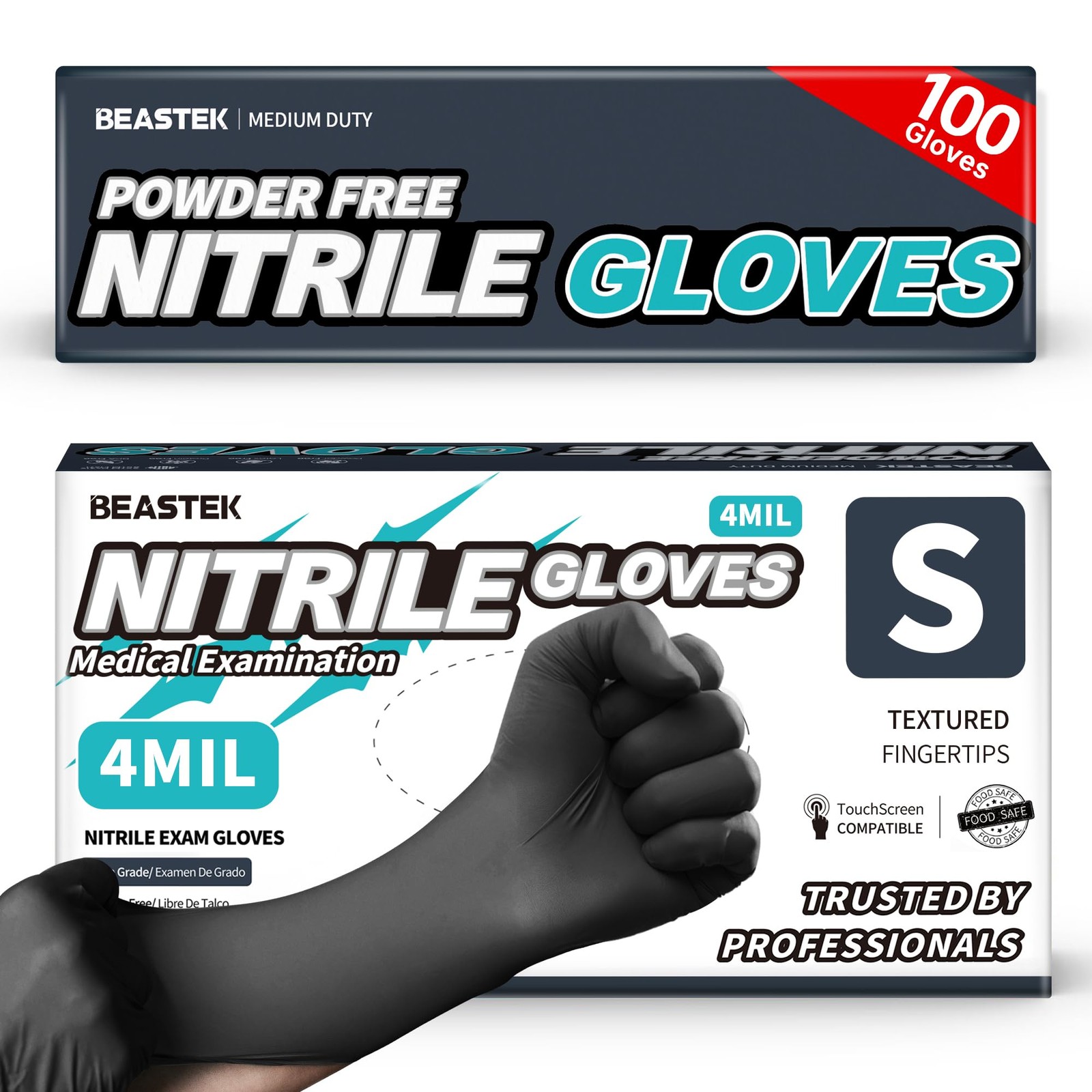 Black Nitrile Exam Gloves, 4.0 Mil, 100 Pcs Disposable Gloves Powder-free