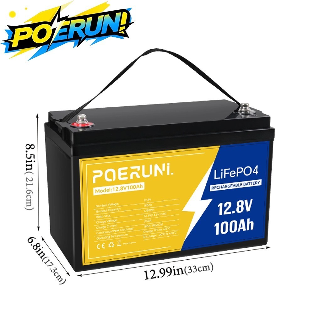 LiFePO4 12V 100Ah Lithium Battery Deep Cycle for Camper Van Off-Grid Solar RV