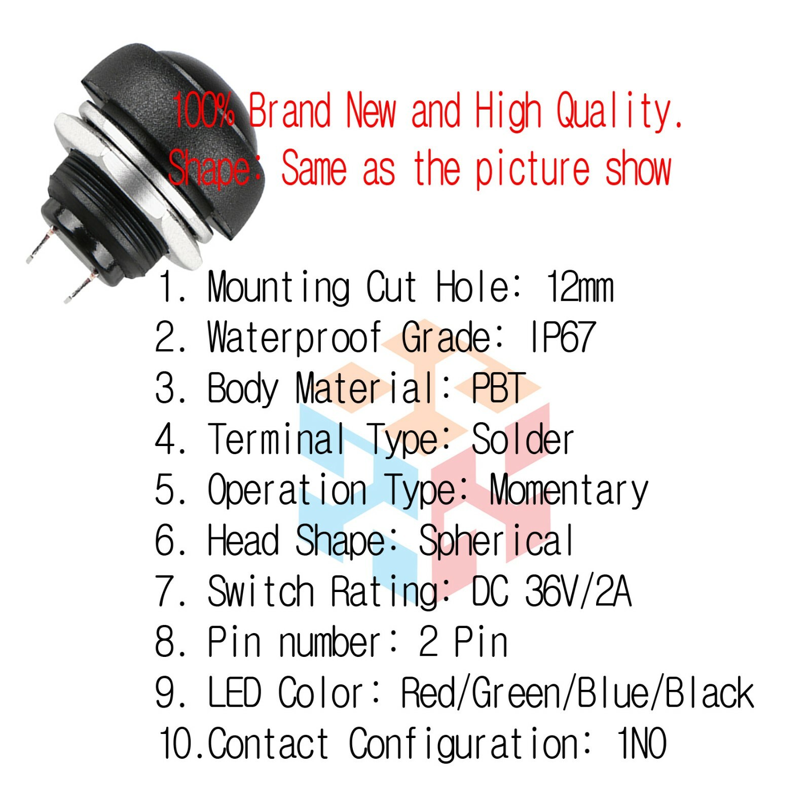 Black 10PCS Momentary ON/OFF Push Button Switch Waterproof 12mm M122 Mini
