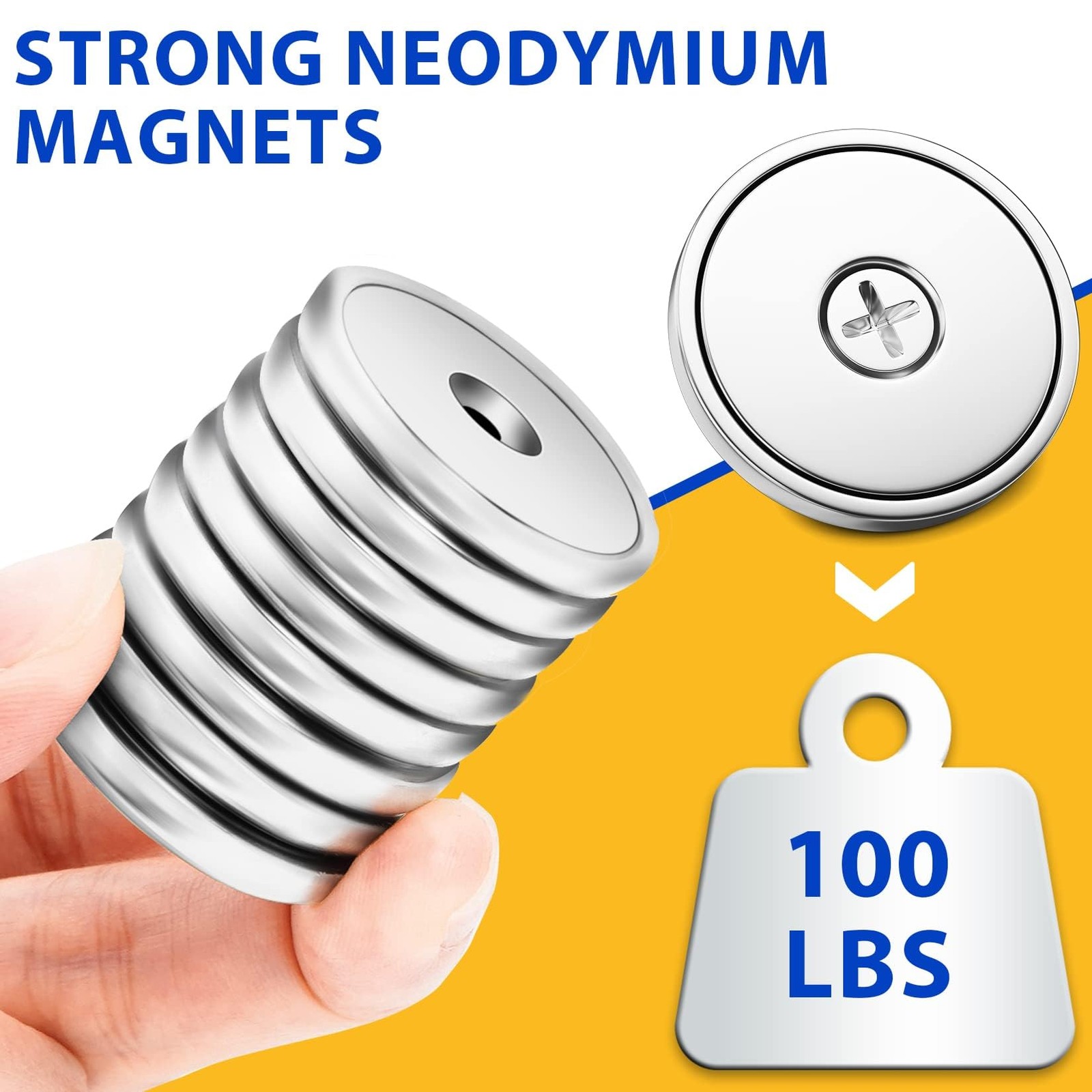 8Pack Neodymium round Base Cup Magnet 100LBS Strong Rare Earth Magnet Heavy Duty
