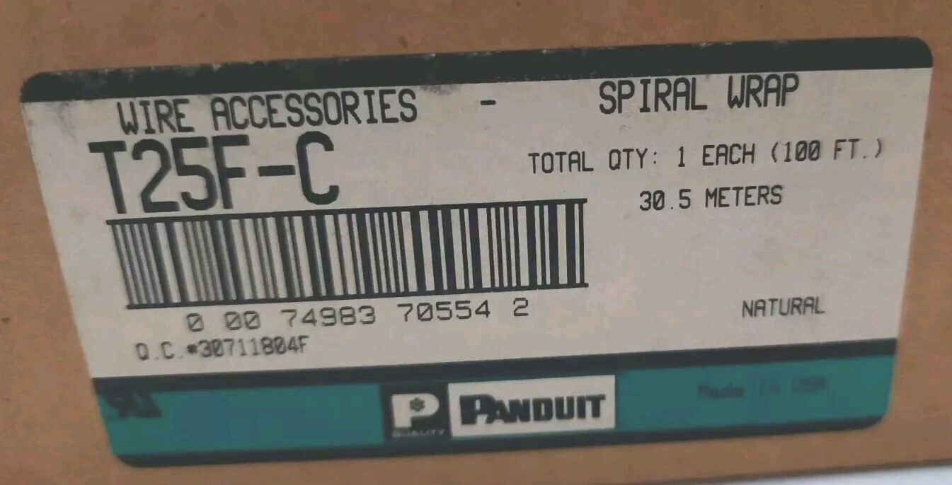 Panduit Spiral Wrap/Wrapping T25F-C 100’ft 30.5M Color: Natural Wire Accessories