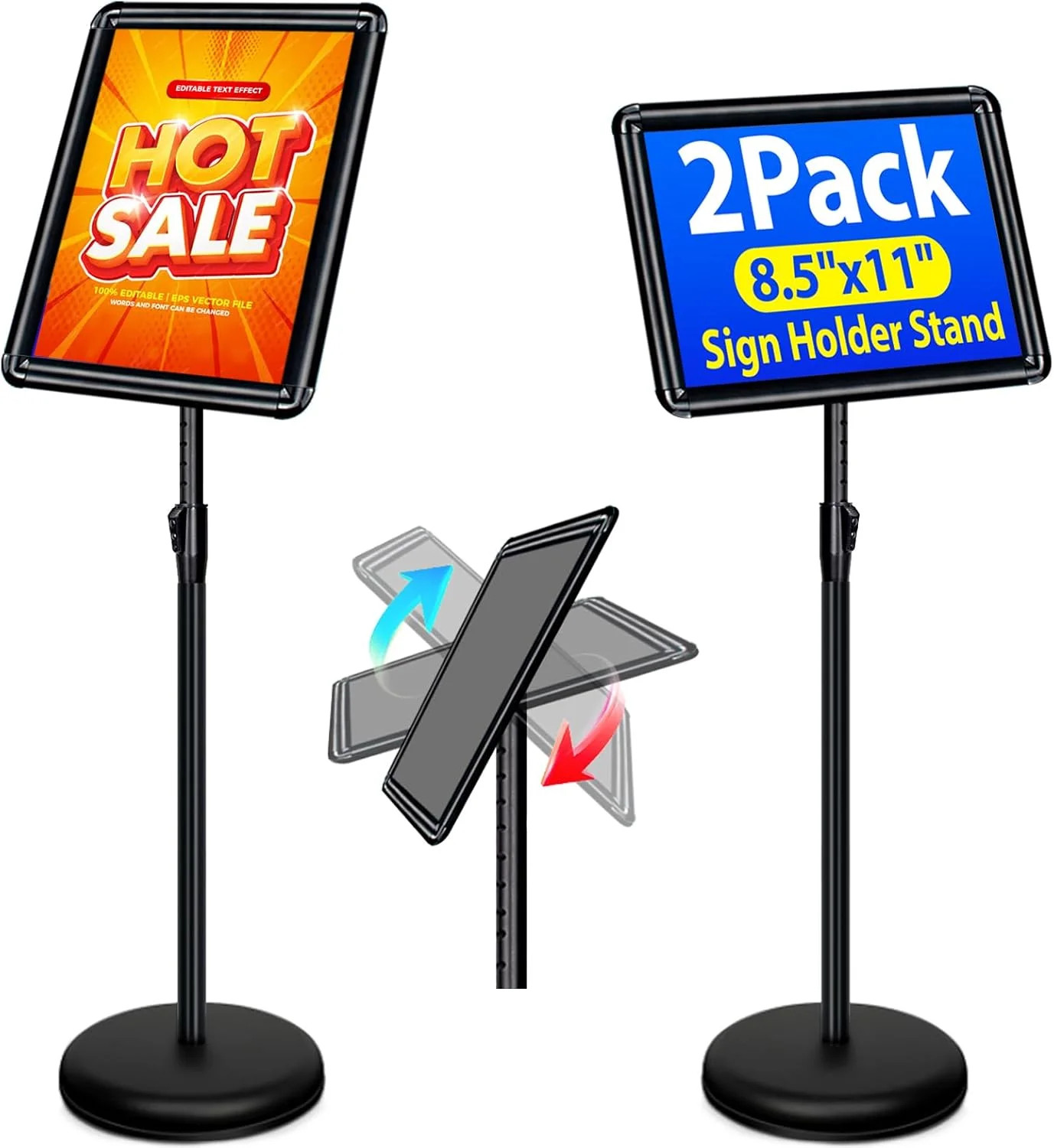 2-Pack 8.5×11 Inch Adjustable Sign Stand & Floor Standing Sign Holder – Pedestal