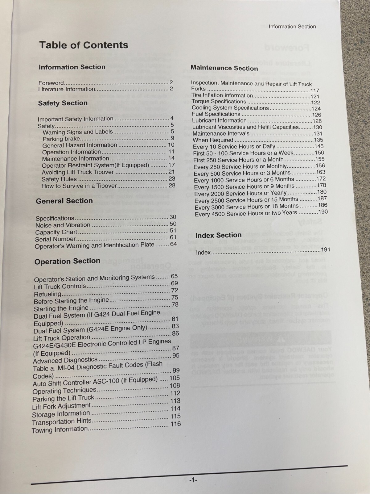 Doosan Operation & Maintenance Manual D, G, GC series -See full list S/N