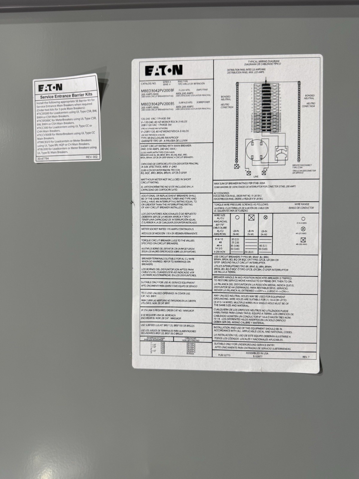 Eaton MBED3042PV200BF Outdoor Breaker Meter 200A 30 Space 1ph 3Wire 120/240v